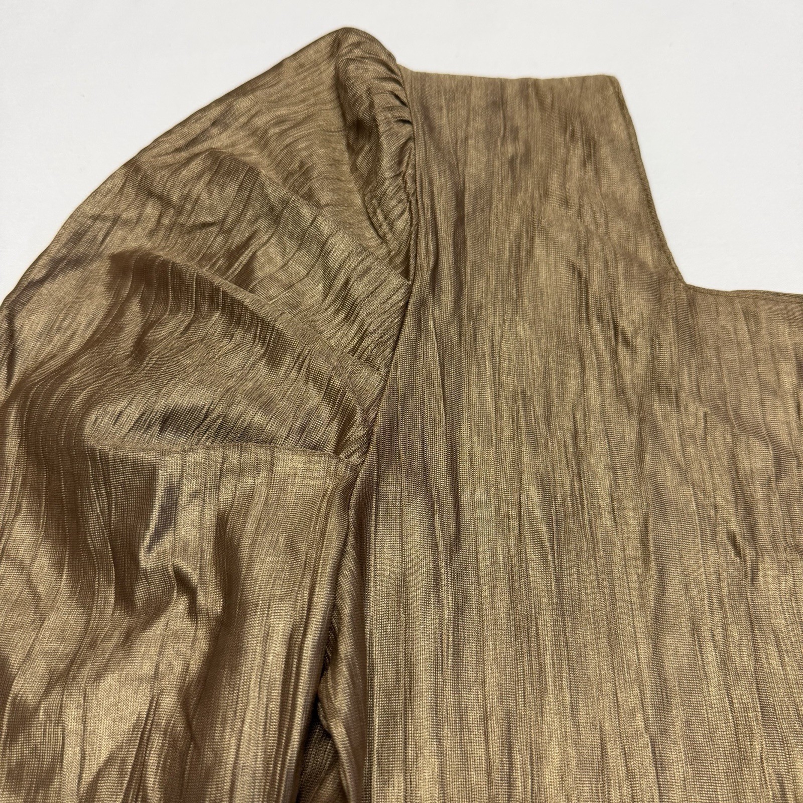 Vintage 90s Made in Japan CREA Bronze Gold Micro Pleated Metallic Top Blouse S/M