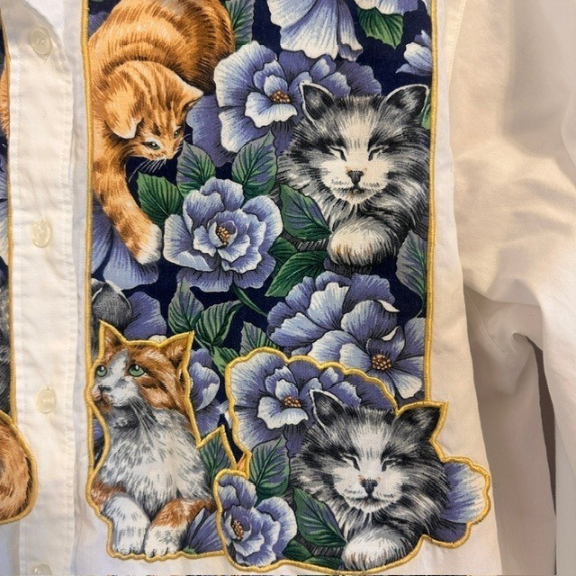 The Quacker Factory Vintage Women’s Cats Button Up Long Sleeve Shirt Blouse LG