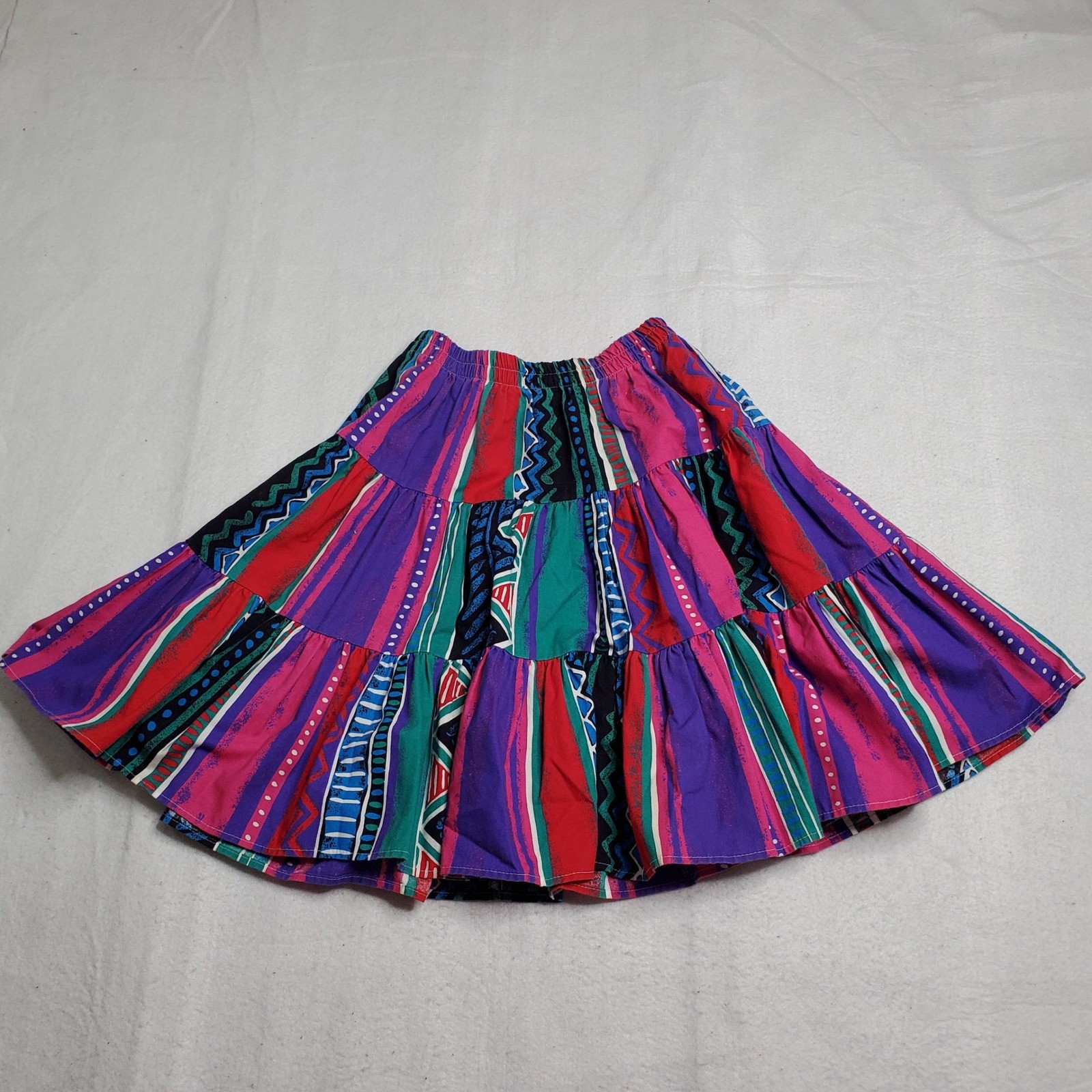 Circle T by Marilyn Lenox Womens Vintage Skirt Multicolor Abstract Tiered Small