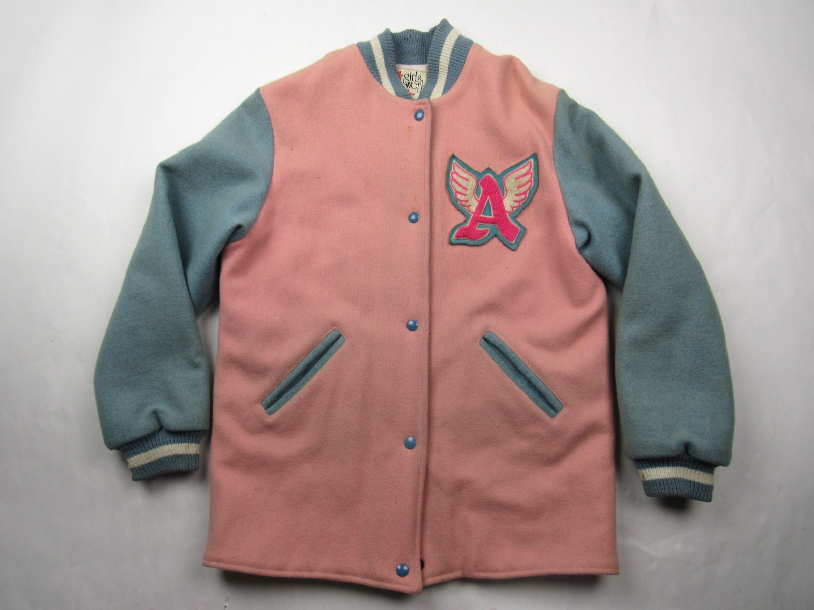 Vtg 1980s Flying Angels Women’s Varsity Letterman Jacket Wool Car Club Style