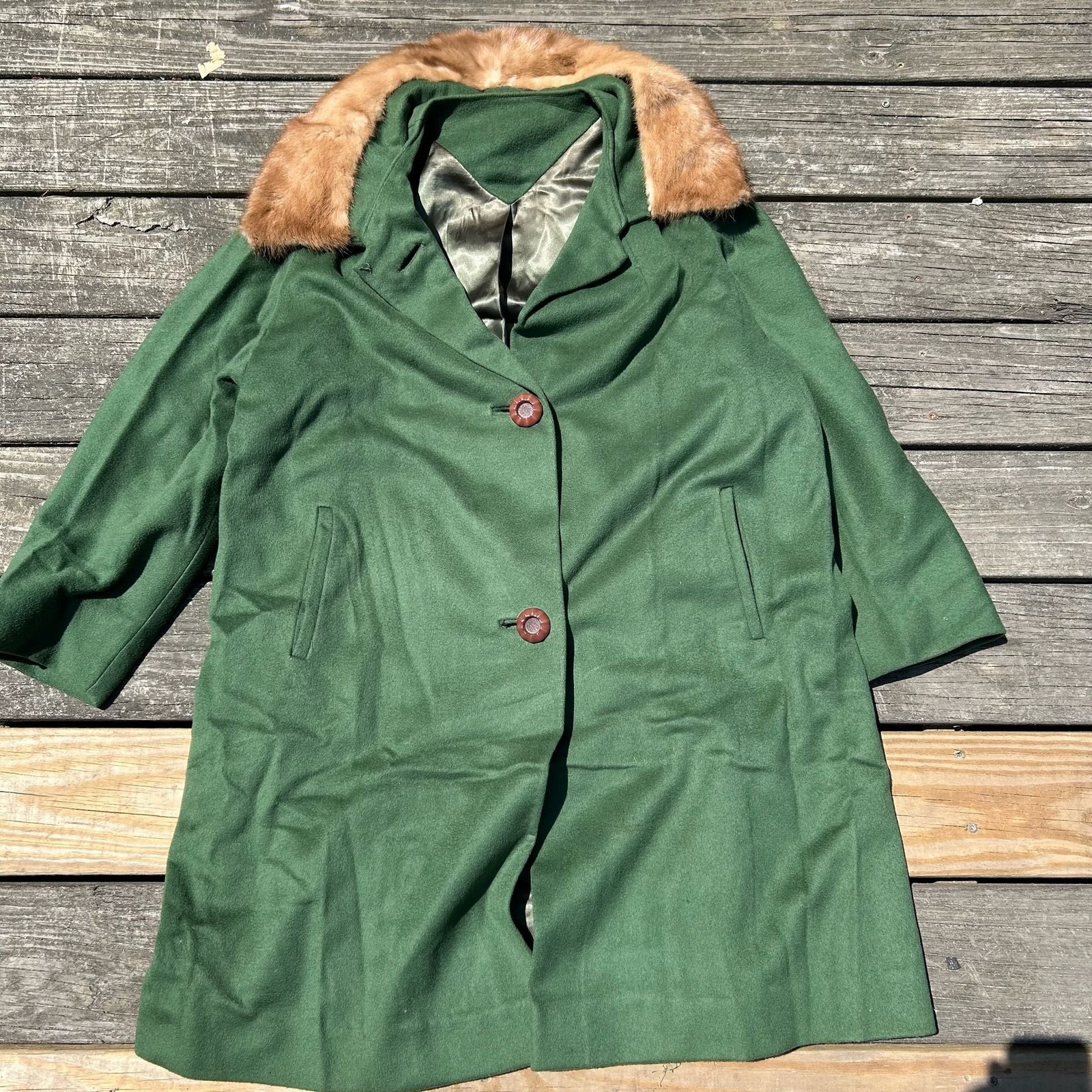 Vintage Kilgarnock Belson Emerald Green Wool and Fur Collar Coat