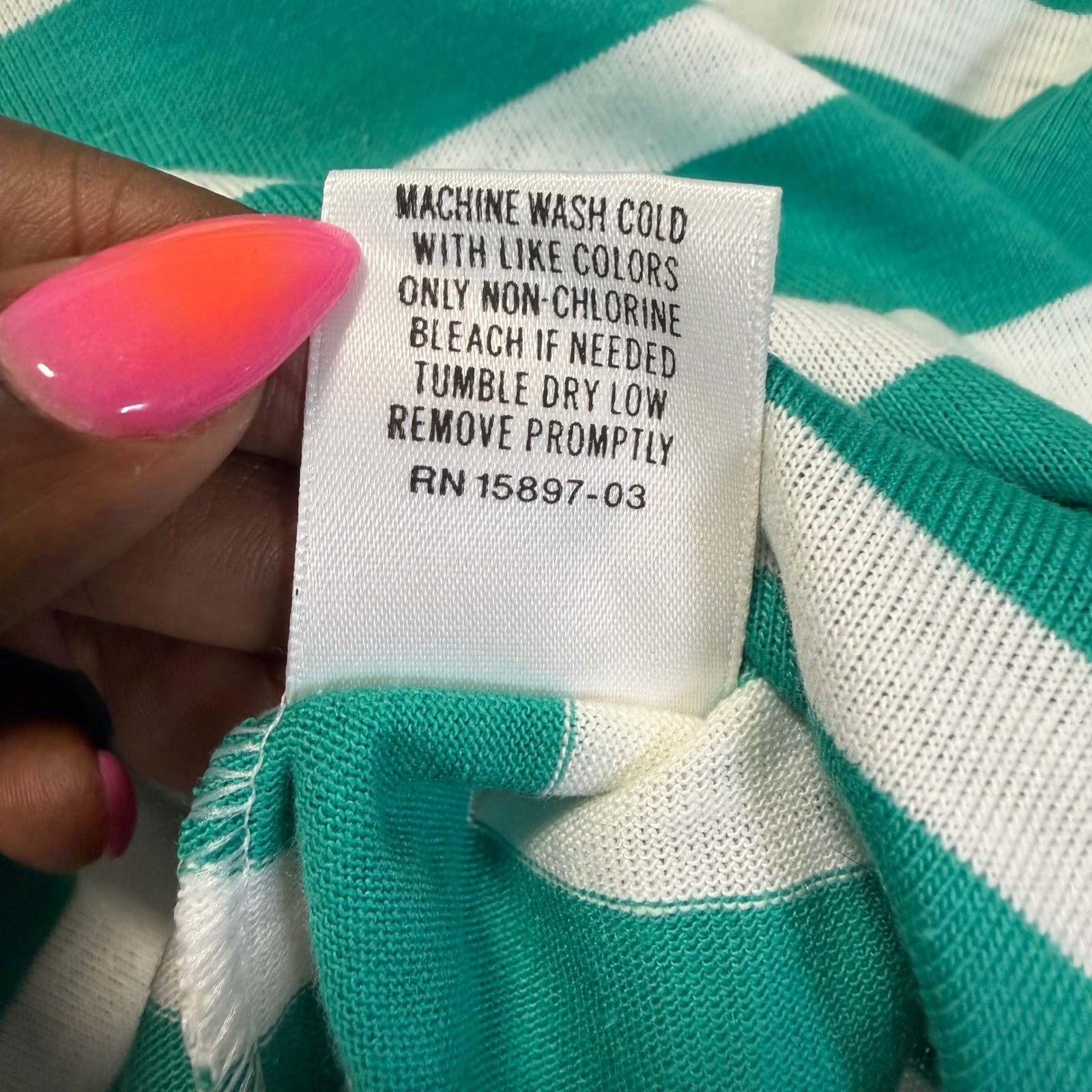 Vintage Bobbie Brooks Green White Striped T-Shirt 90s Made in USA Medium