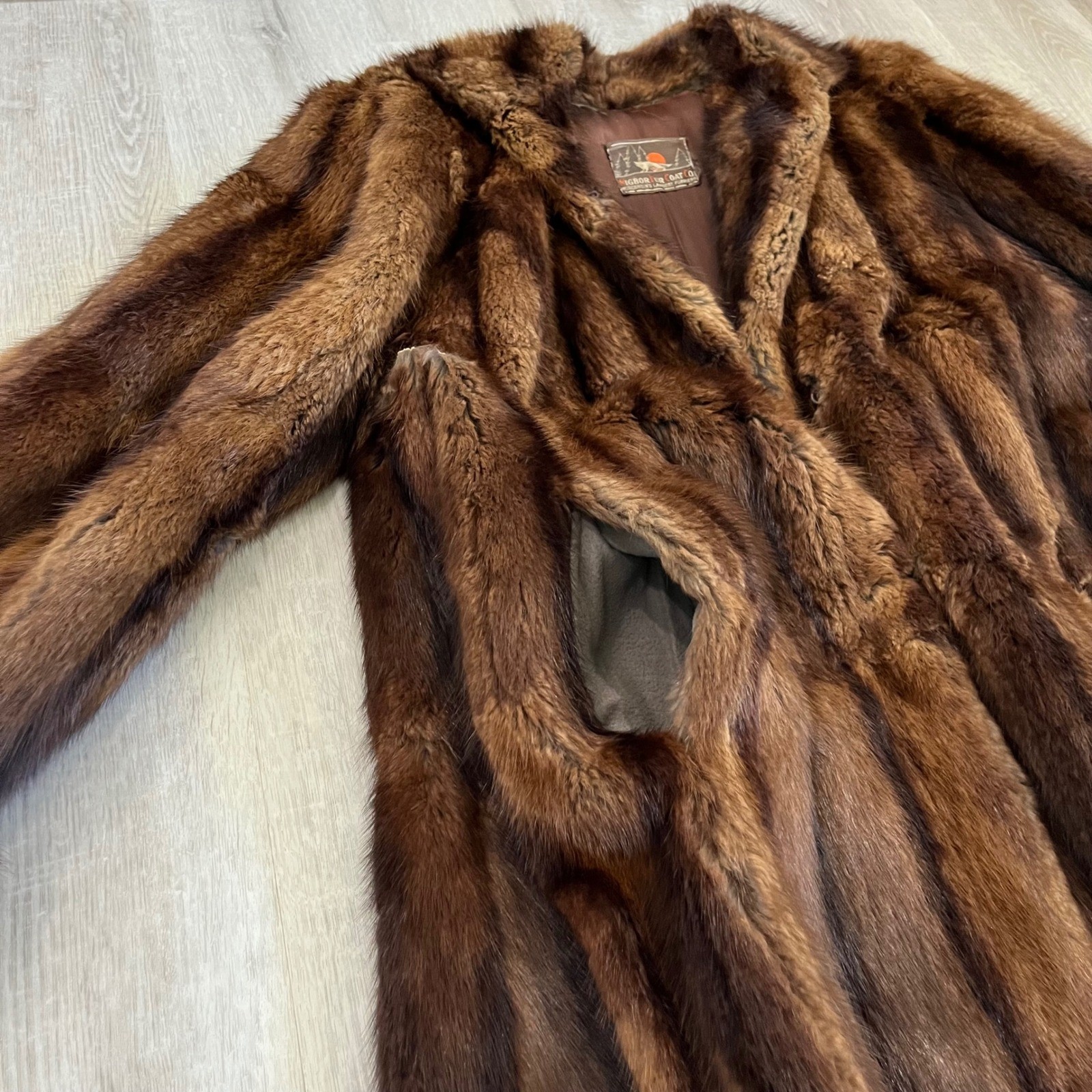 Vintage Nigbor Fur Coat Co Genuine Ranch Mink Fur Coat Jacket Brown Womens L?