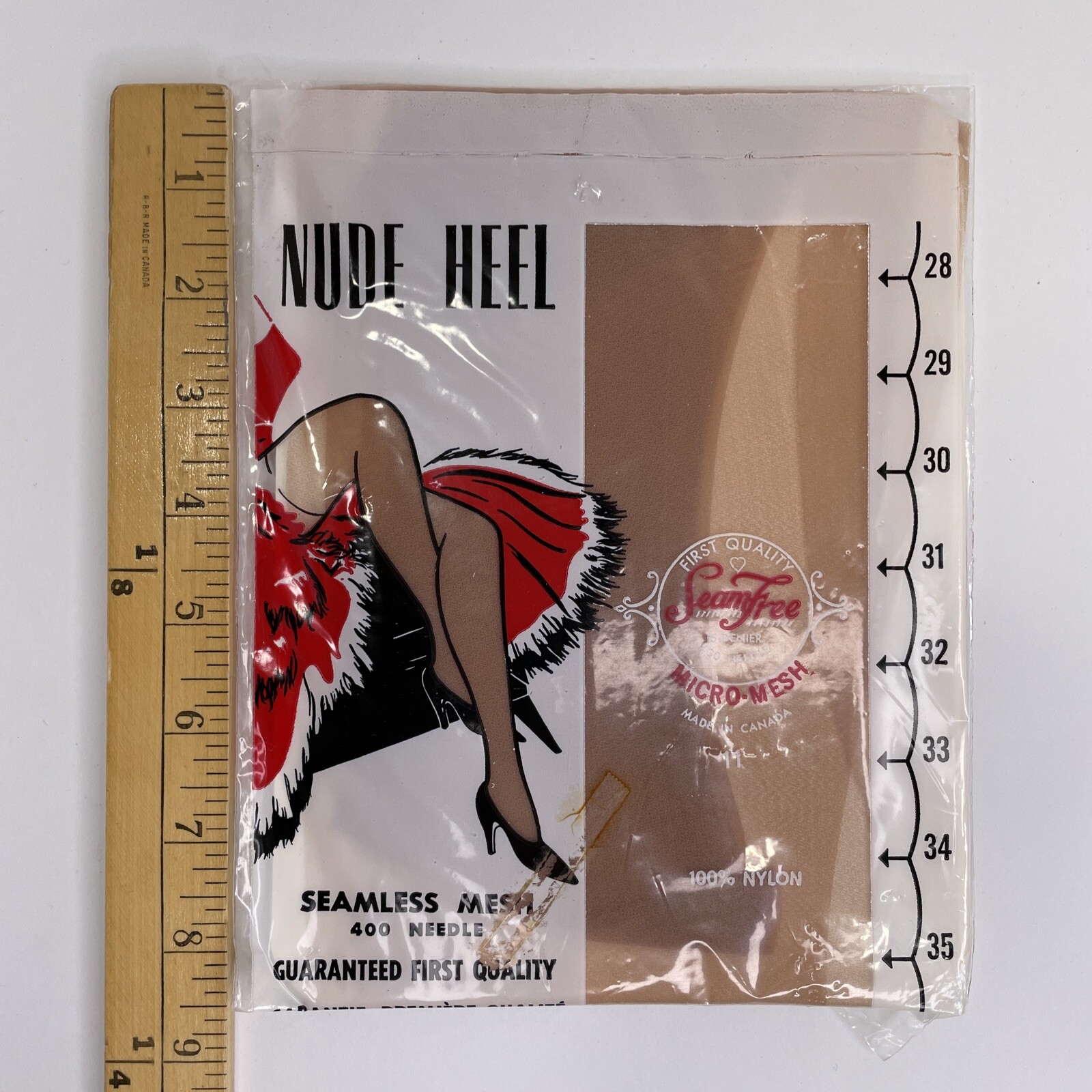 VERY RARE! Vintage 1955 Pantyhose DuPont SeamFree Canada SZ Medium Nude Beige