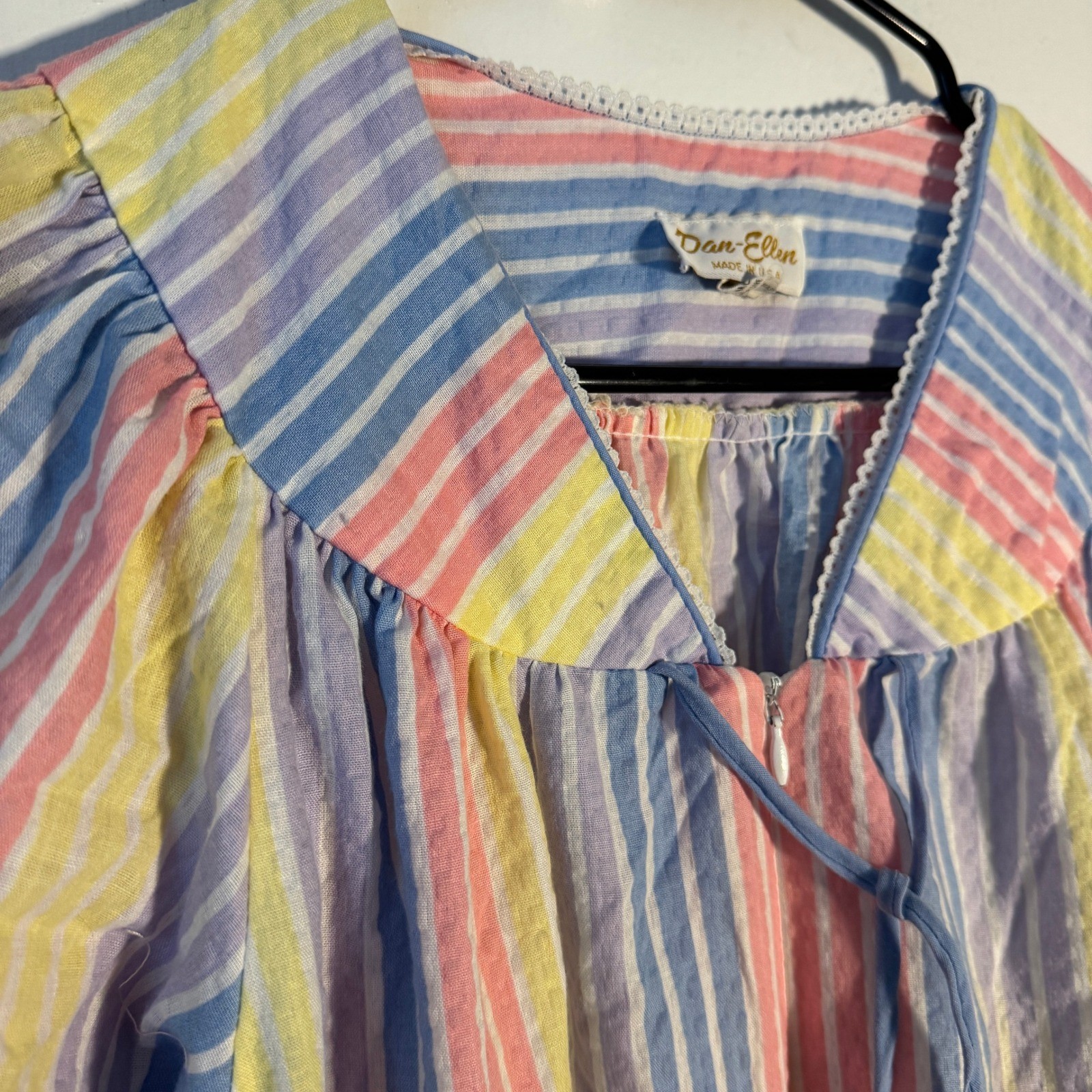 Vtg Dan-Ellen Pastel Rainbow Pride Maxi Muumuu House Dress M Retro Nightgown