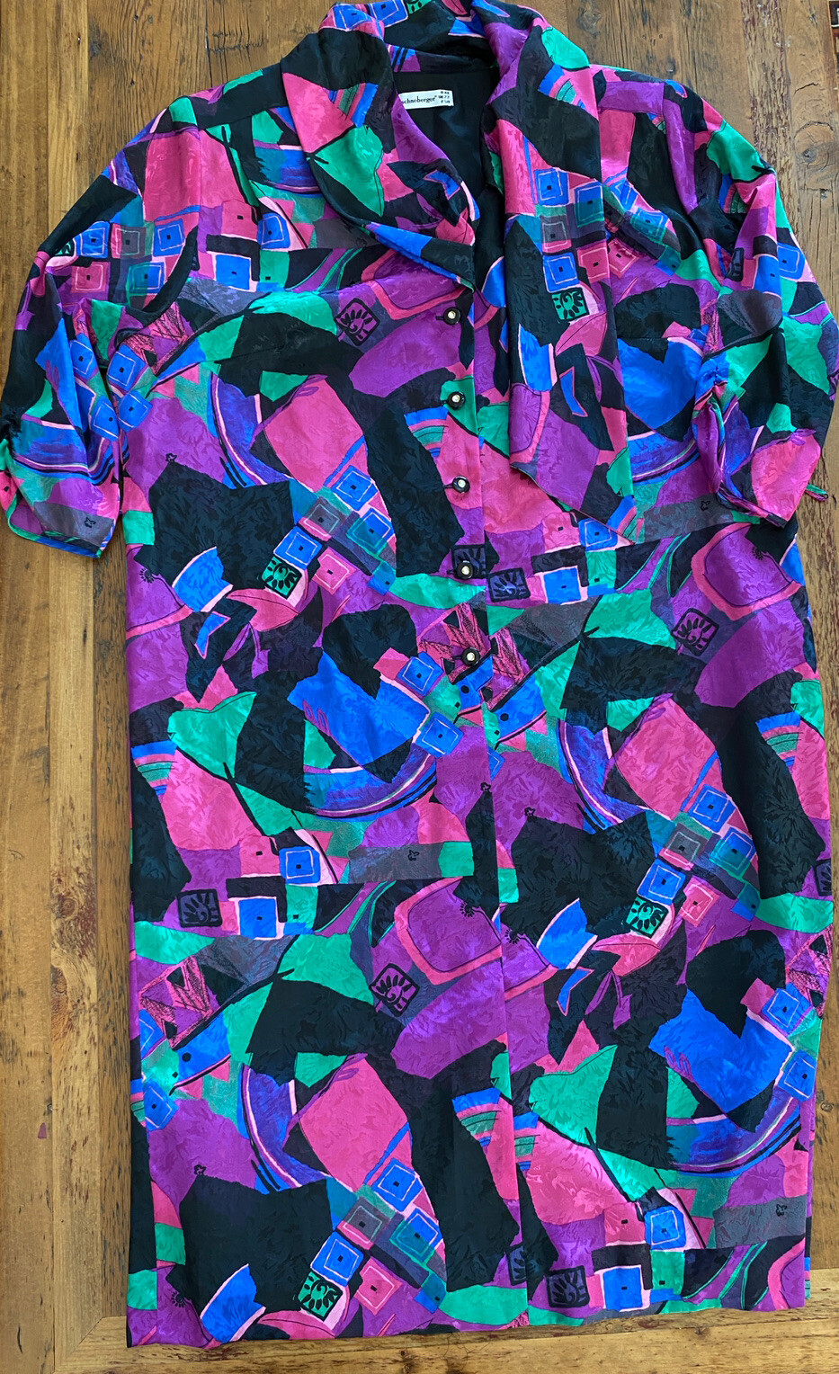 Vtg 70s 80s Schneberger Bold Multicolored Abstract Print Dress Size UK 22 USA 18