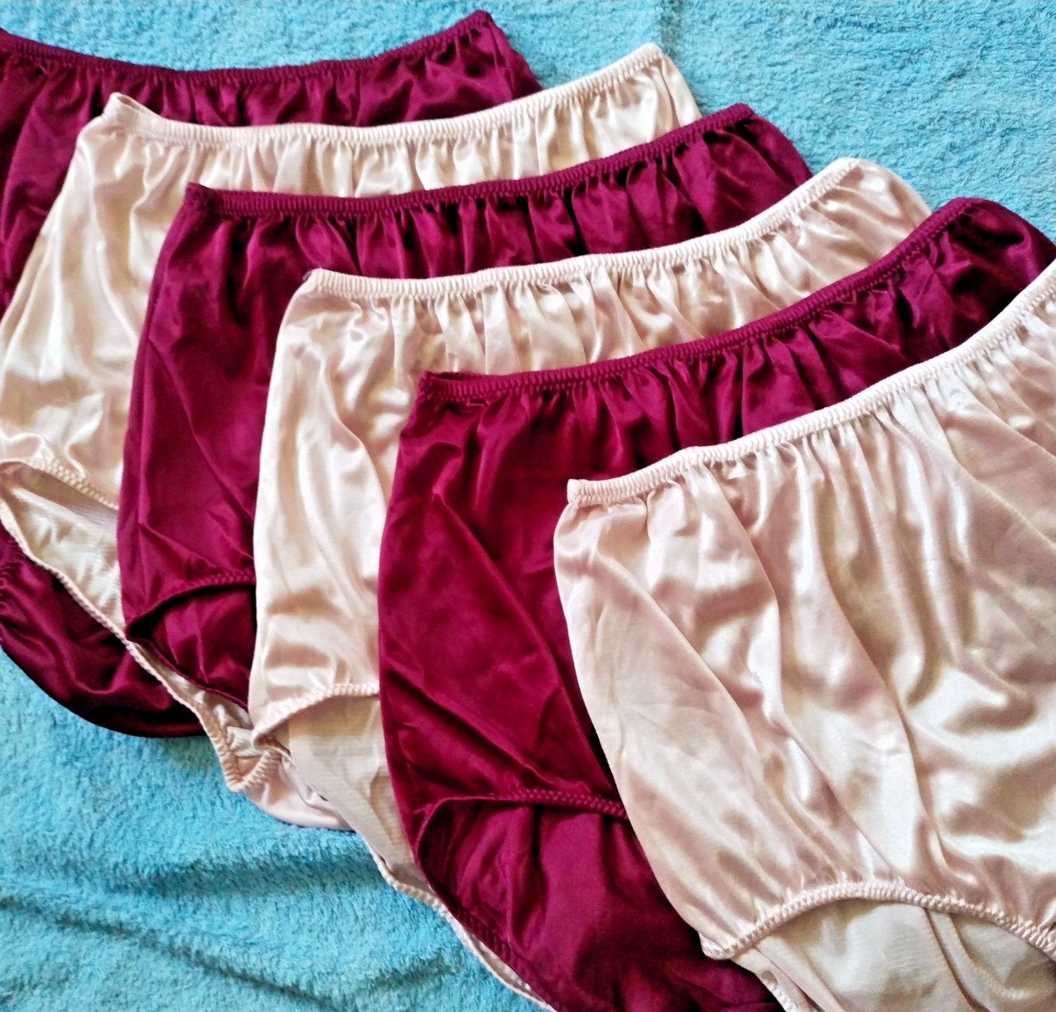 6 Nylon Panties/ High Waisted/ Double Nylon Layer Crotch/ Red & Light Pink/ XXL