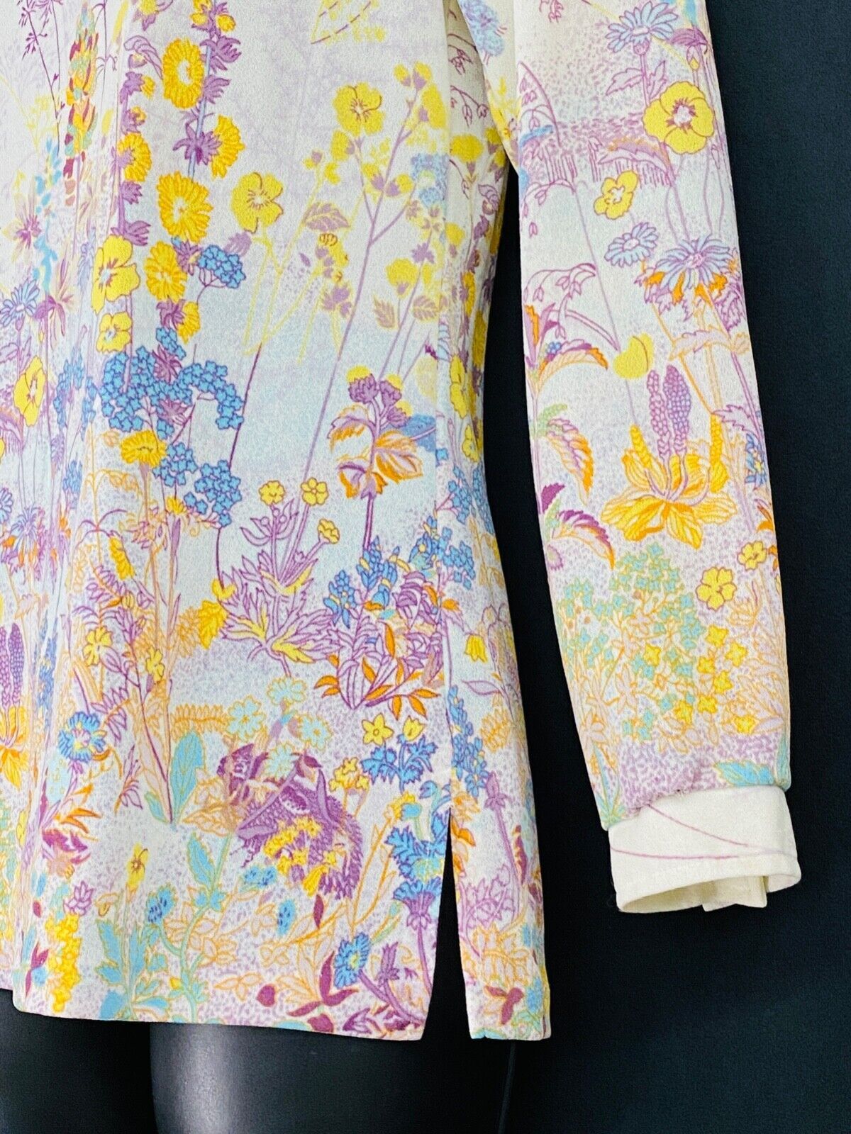 Vintage 1970s white floral blouse novelty print shirt top long sleeve deadstock