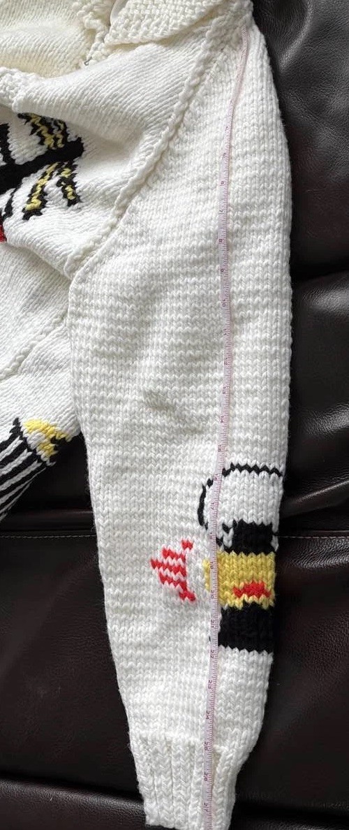 Hand crafted train theme Knit Wool Sweater Curling Stone Zip Cardigan, Size L