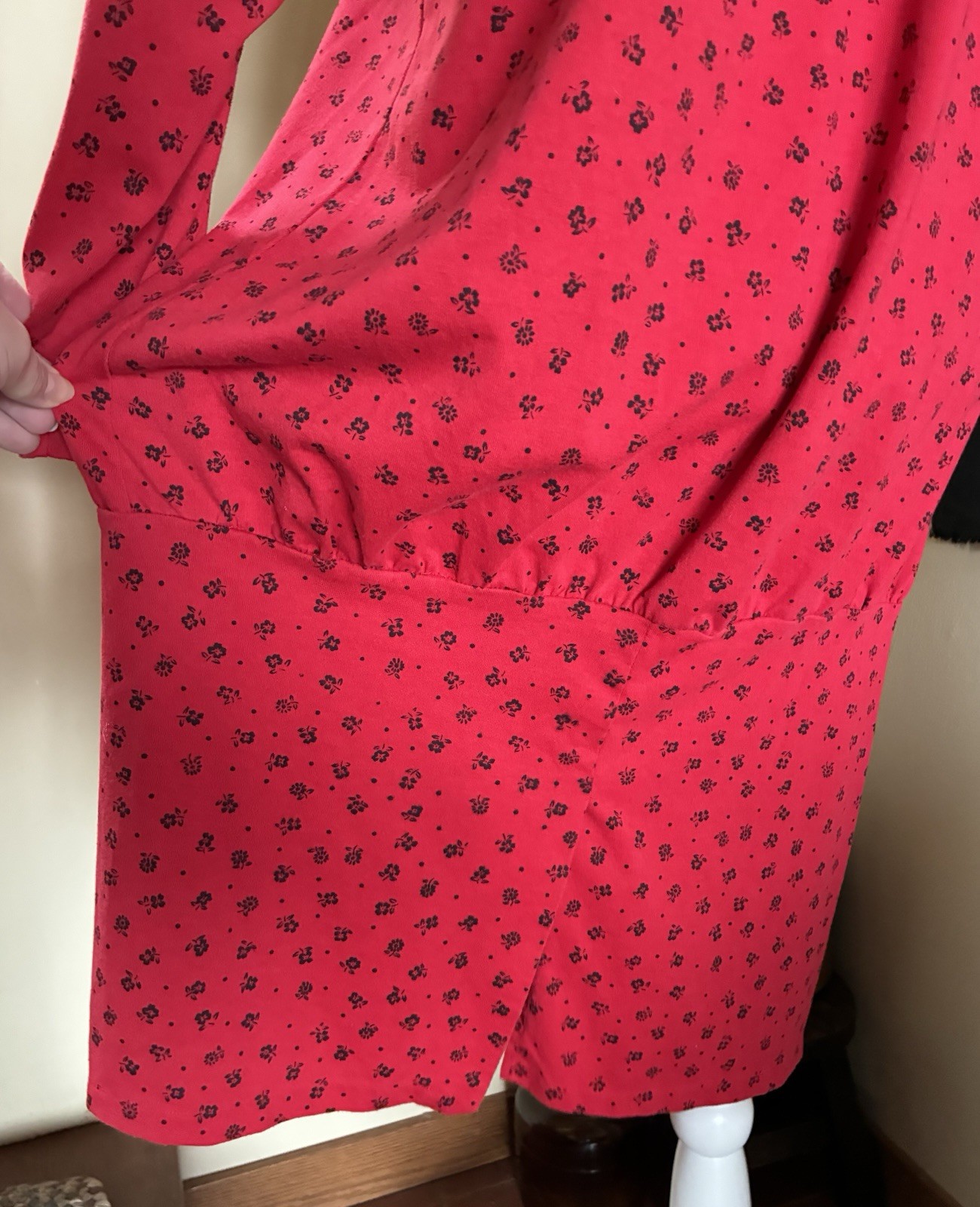 Vintage 1980s ZERO TO 9 Cherry Red Drop Waist Long Sleeved Dress Shoulder Pads M