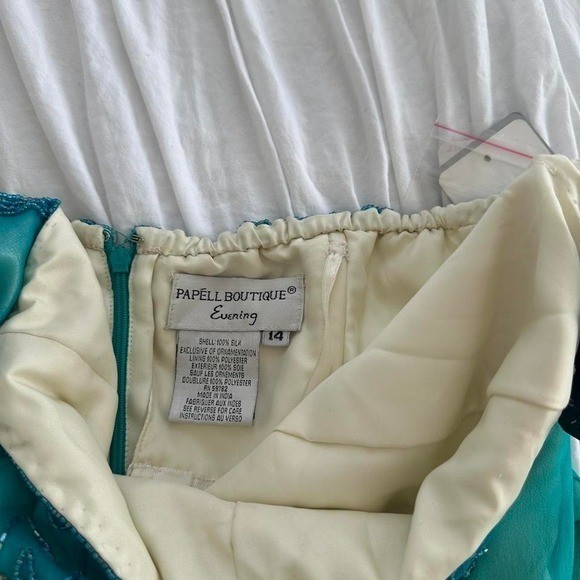 NWT VINTAGE Adrianna Papell Evening Silk Strapless Teal Mermaid Beaded Dress