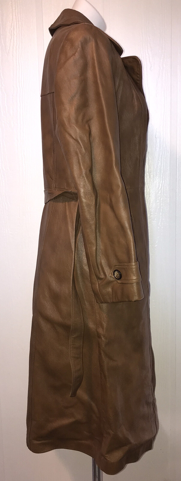 VTG Leathers by New England Sports Wear Co Brown Leather Trench Coat 14 TBox