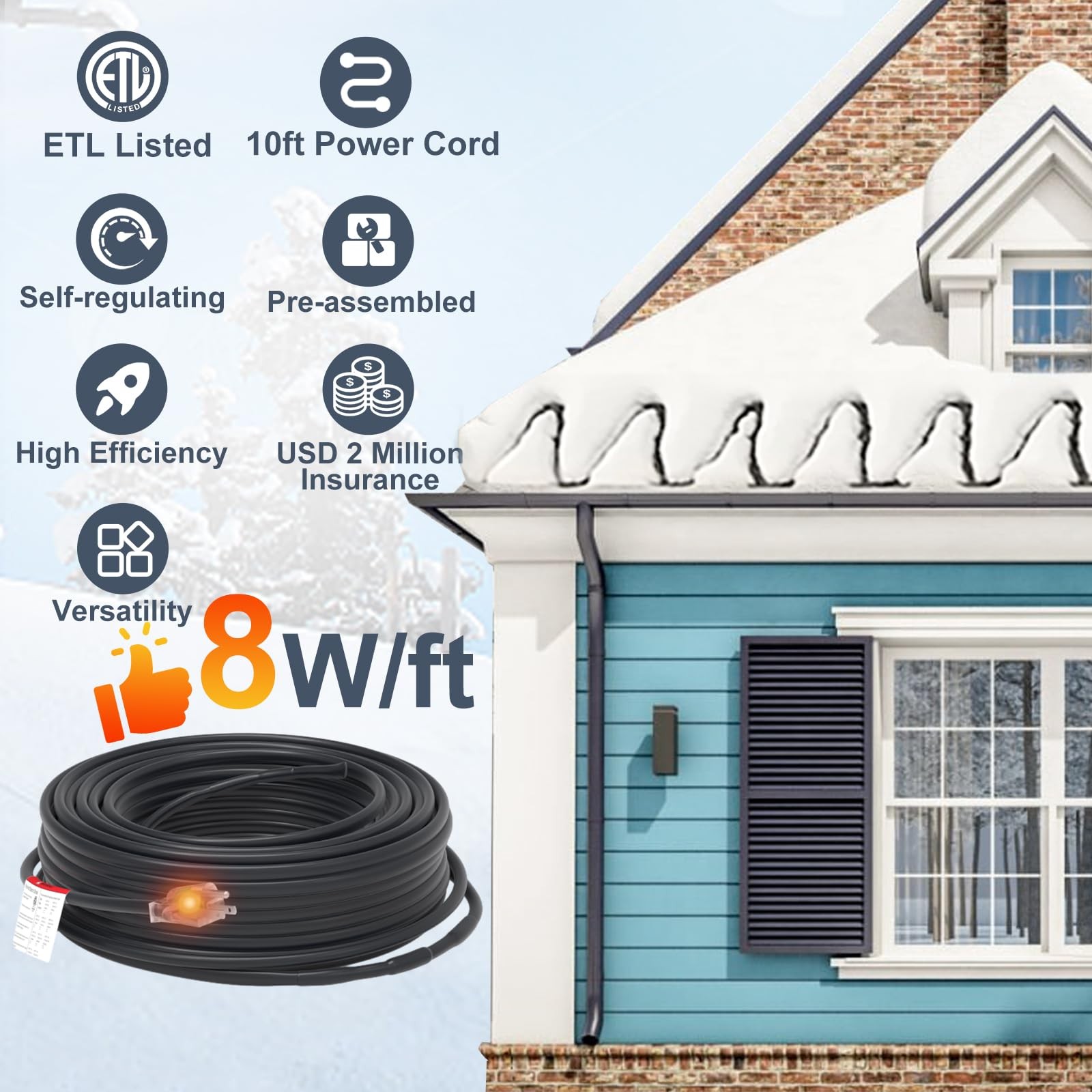 HEATIT 8JHSF1 Self Regulating Pre-Assembled Heating Cable with Spacer and Clips,