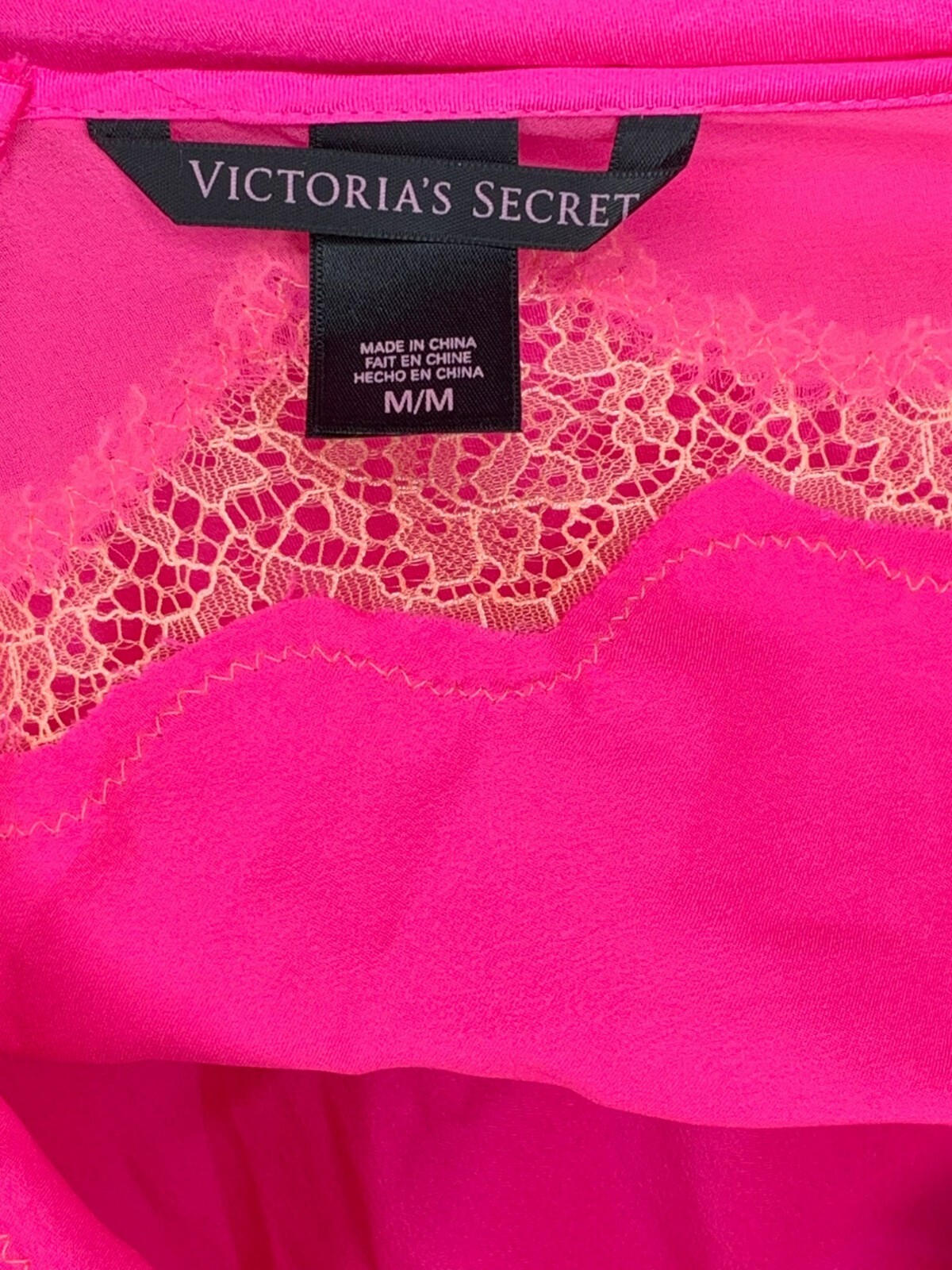 Victorias Secret Hot Pink Lace Satin Babydoll Chemise Nightgown M Slip Dress