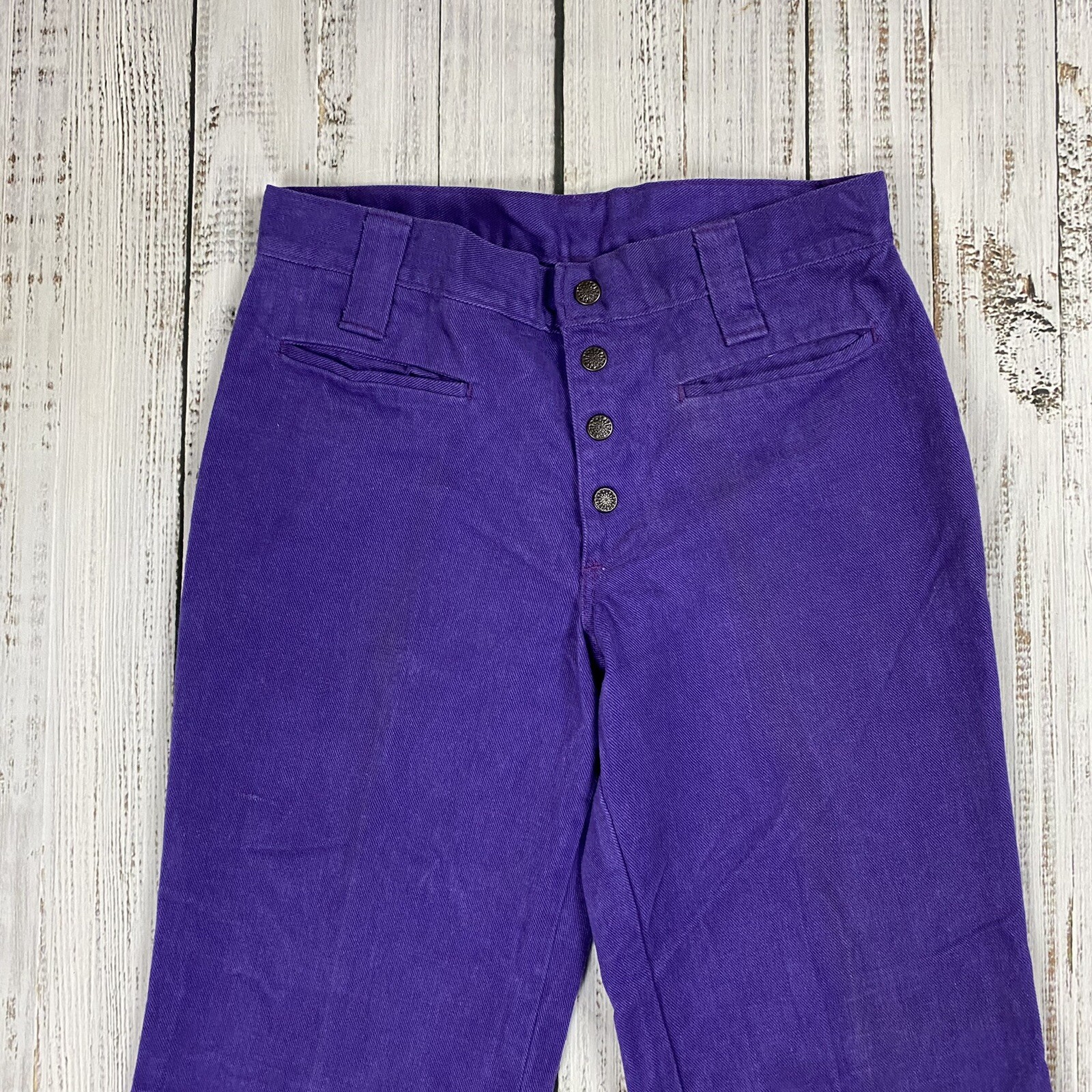 VTG 60S 70S miss H.I.S WOMENS PURPLE FLARED BELL BOTTOM DISCO HIPPY PANTS 30X32