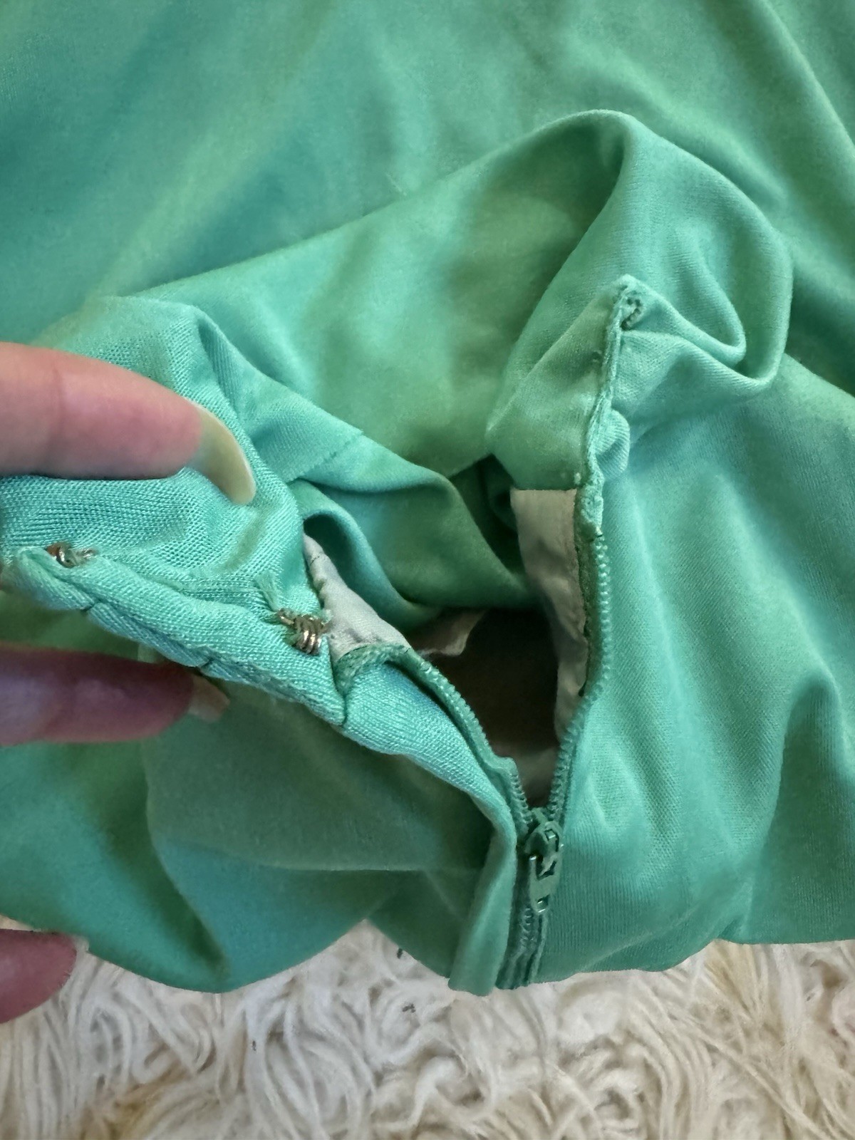 Vtg Lilli Diamond Green Cowl Grecian Draped Jersey Dress 60s Goddess LS XS S