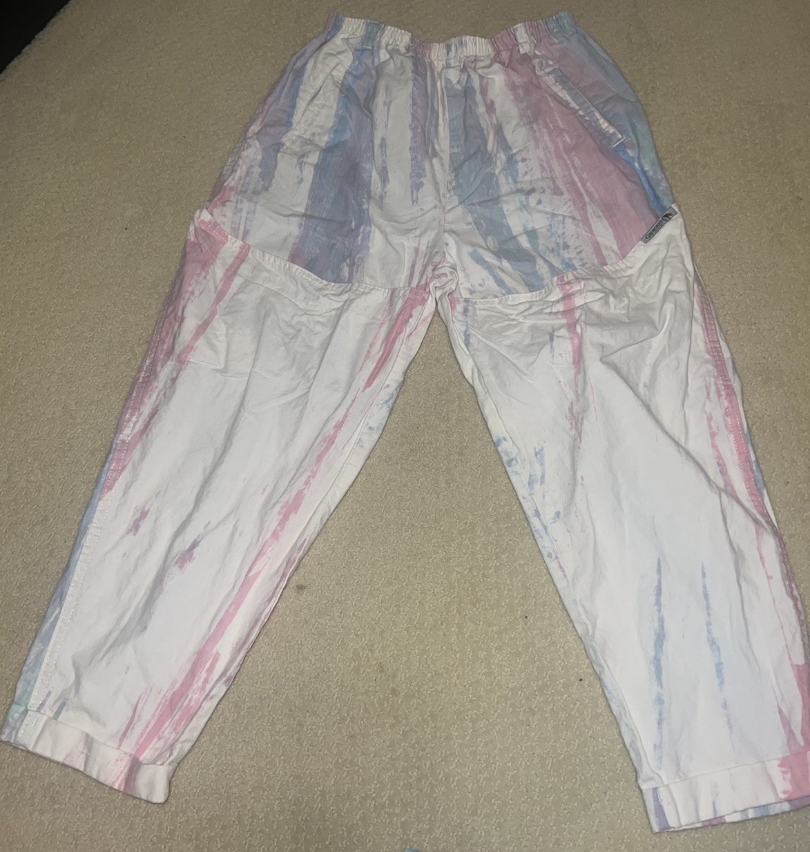 Vtg 80s Cherokee Cotton Abstract Pastel Pink Blue Stripe Pants Tie Dye S M