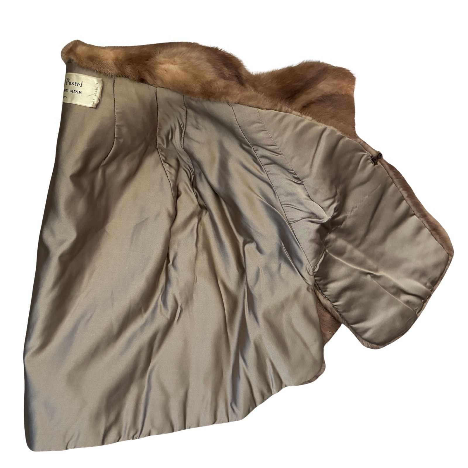 Vintage EMBA Pastel Natural Brown Mink Capelet Jacket Royal Quality L 3/4 Sleeve