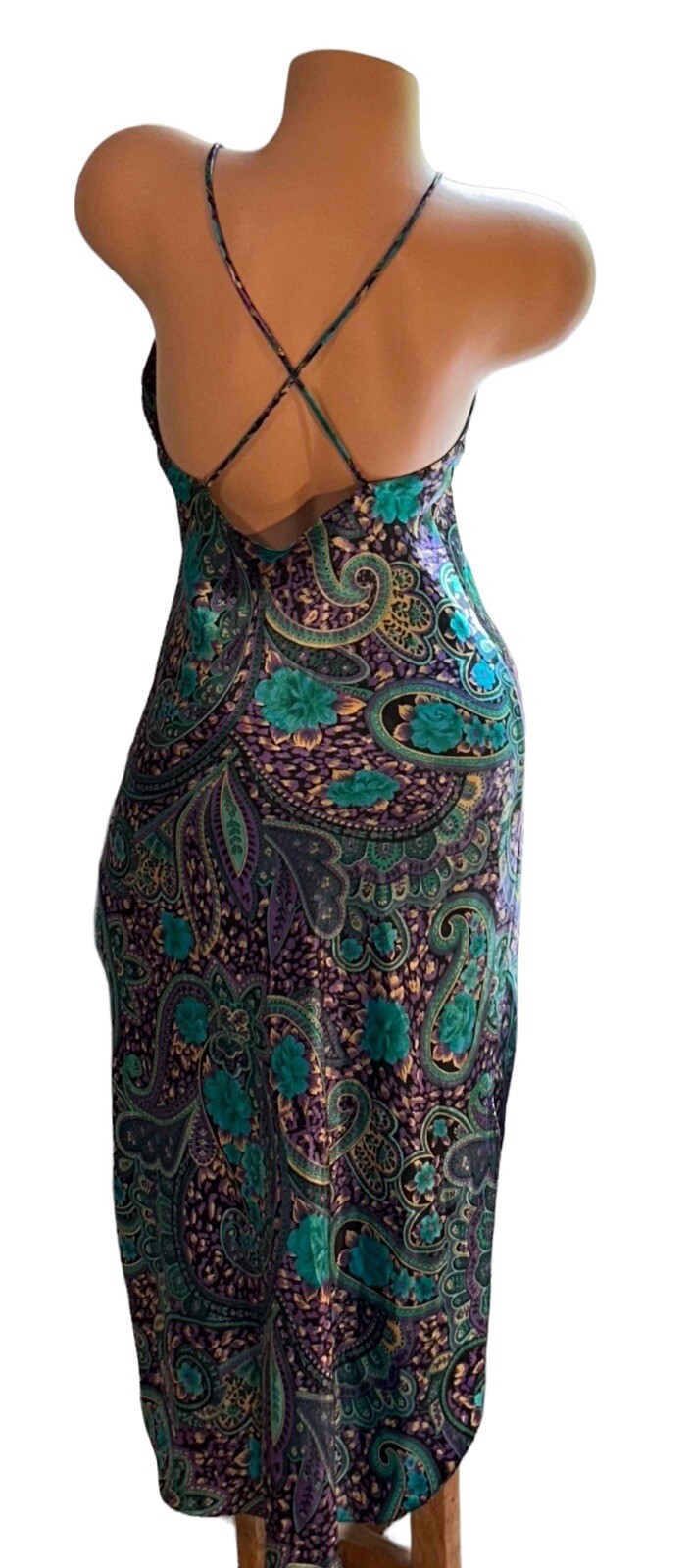 CIRCA 2000 Paisley Shiny Slippery Satin Long Nightgown Womens S NOS