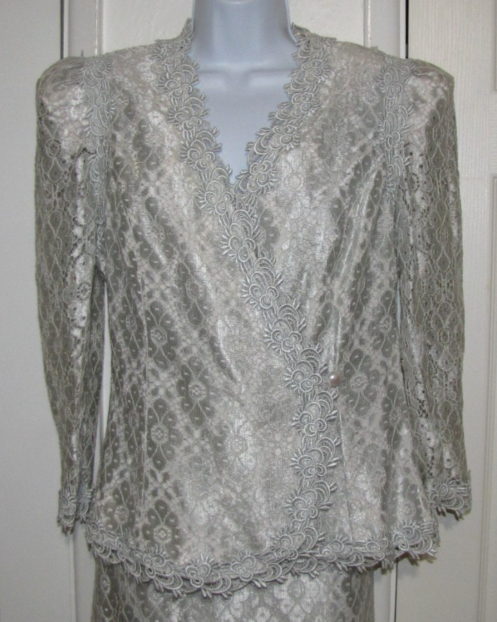 Vtg 80’s Cachet 2 Pc.Set Jacket + Maxi Skirt Pale-aqua Lace Lined Women’s 9/10