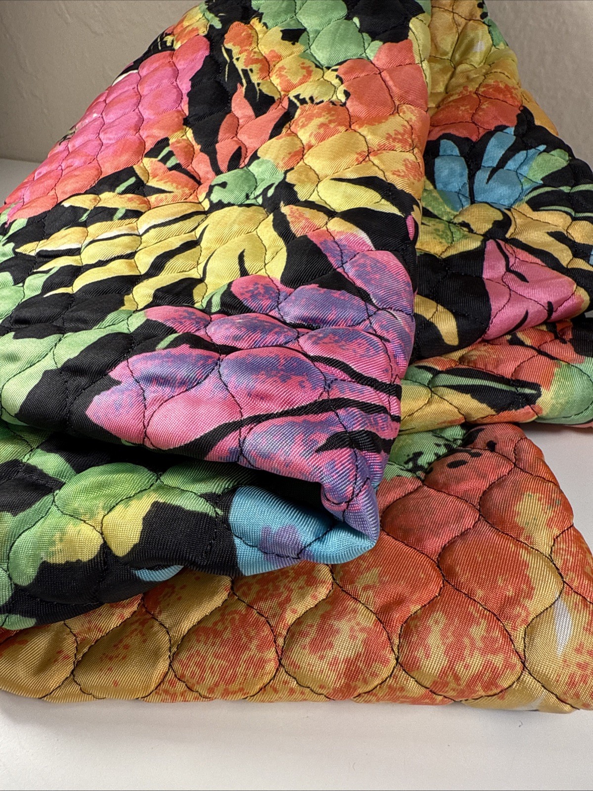 Vintage 1960s Womens Long Quilted Skirt Neon Flower Power Bonwit Teller XXS XS
