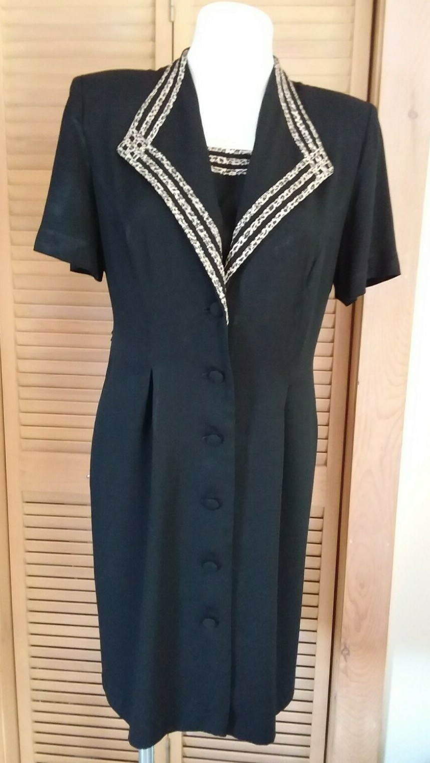 VINTAGE DRESS BUTTON-UP S.L. FASHIONS Size 12P (see measurements) Leopard Trim