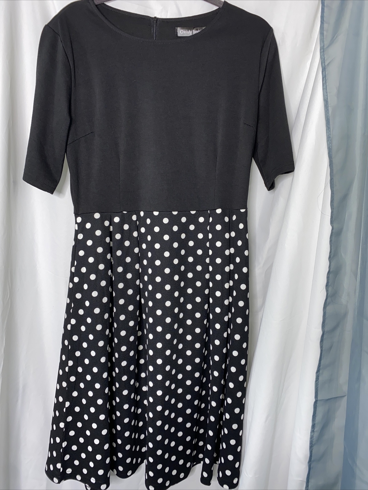 Women’s Vintage Patchwork Pockets Puffy Swing Casual Party Dress XL All Black