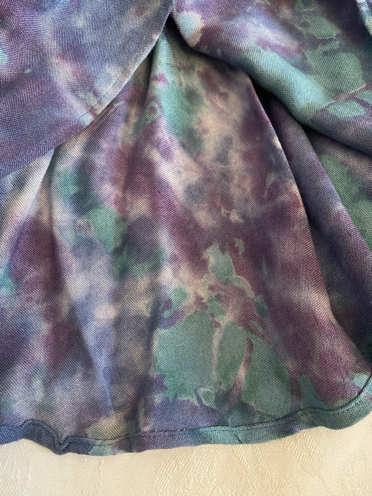 Vintage Tie Dye Midi Skirt Size M Teal Blue Purple Made USA Festival Boho Hippie