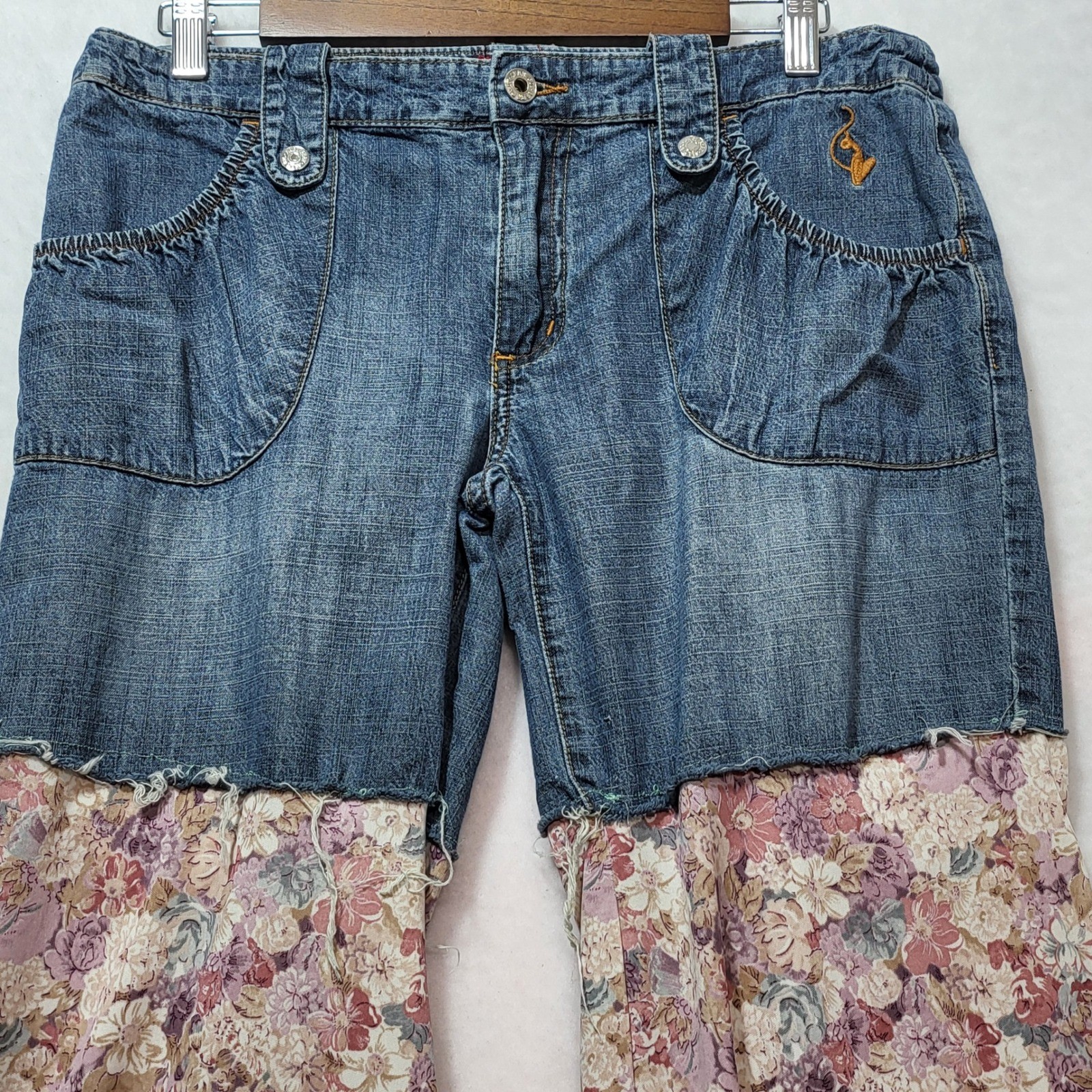 Baby Phat Vintage Y2K Floral Flare Wide Leg Jeans Blue Denim Boho Women 11/12