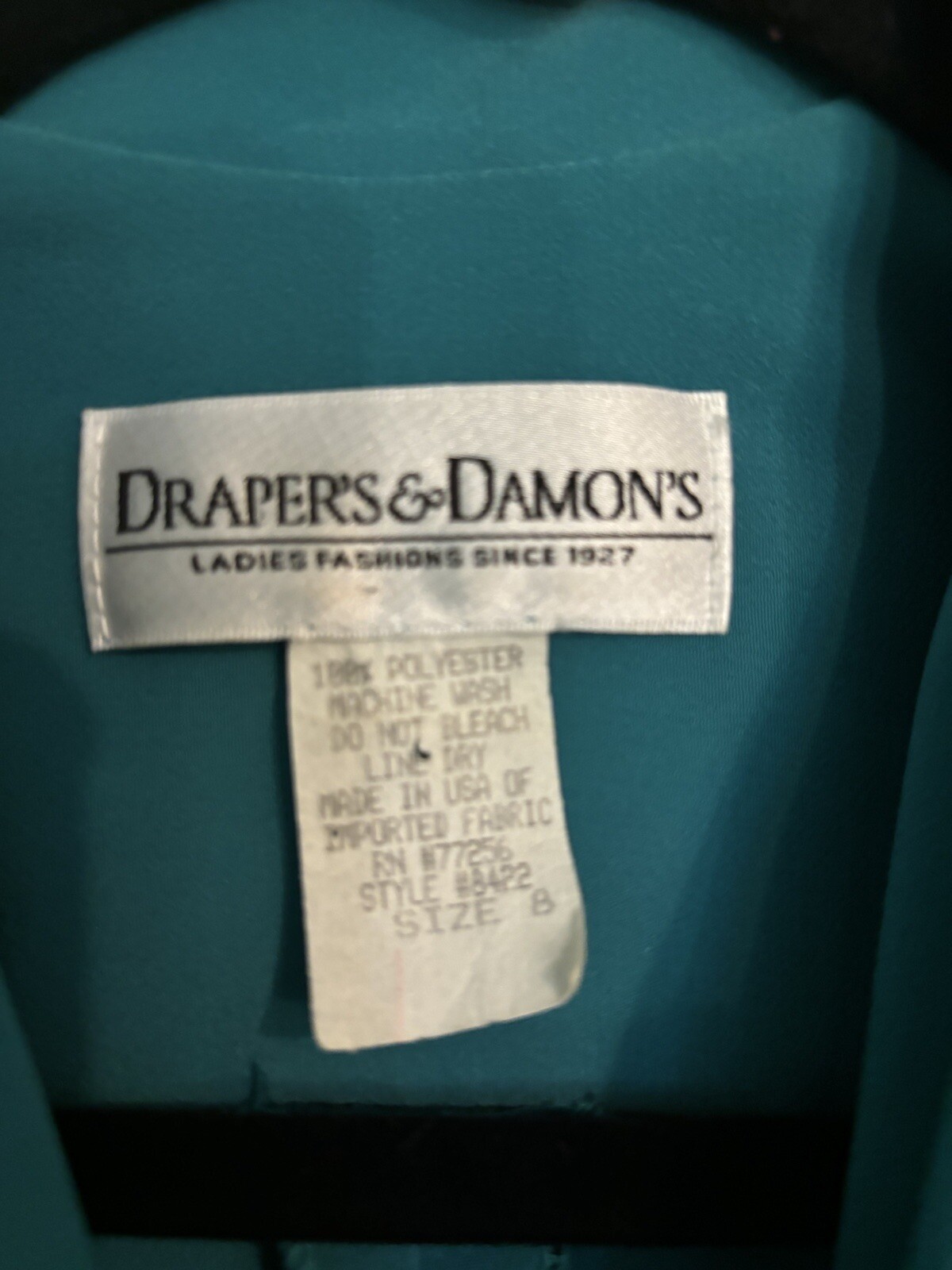 Vintage Draper’s & Damon’s Dress Womens 80s Teal Modest Below Knee Scarf/Belt 8