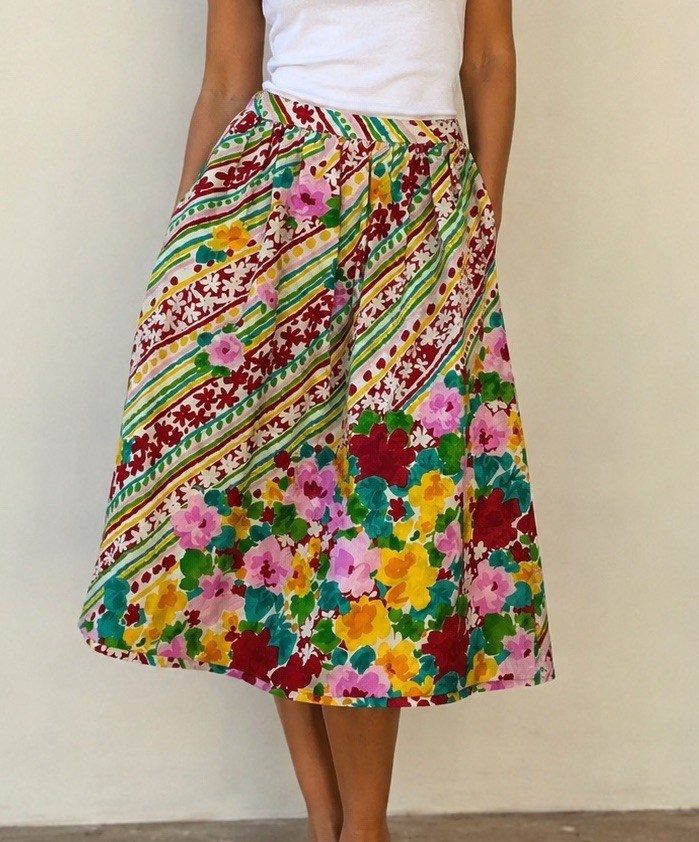 Vintage 1980s Anne Crimmins UMI Collections Silk Midi Skirt Boho Artwear 10