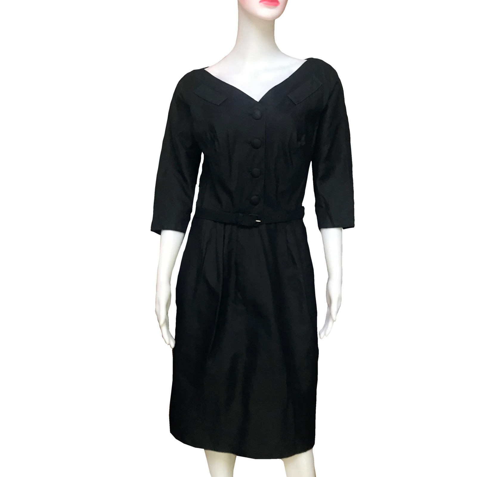 Vintage 1950s Malcolm Charles Little Black Wiggle Dress Sz M