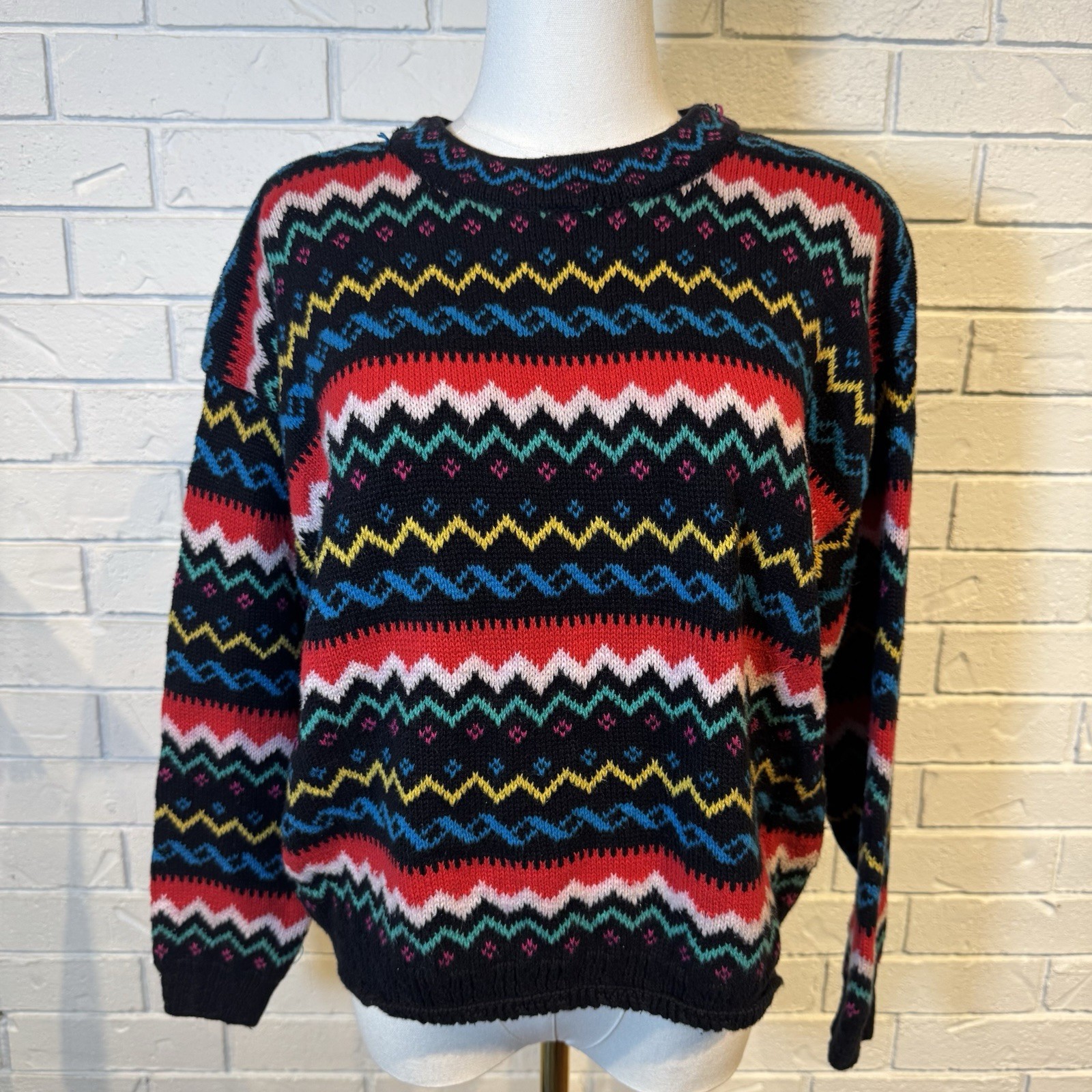 Vintage 80s 90s Chaus Sport Muticolor Sweater Womens M