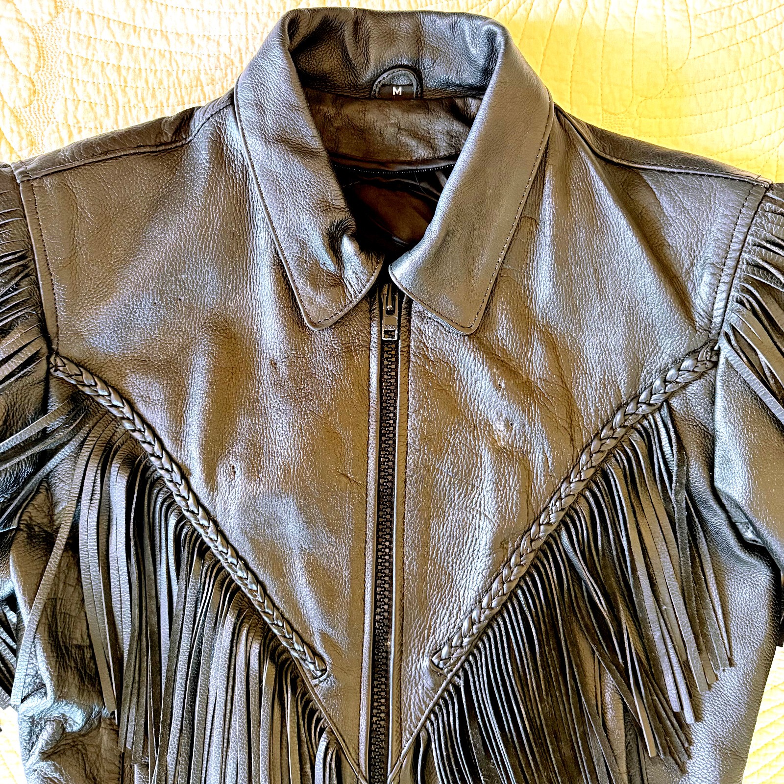 Vintage Women’s Harley Davidson Black Fringe Laceup Leather Biker Jacket Size M