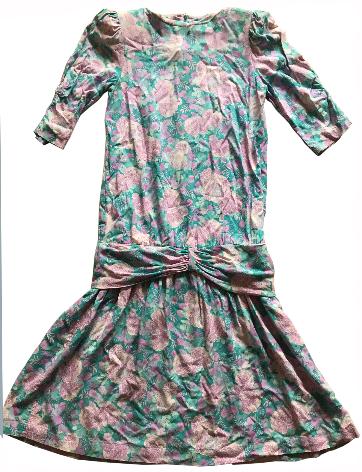 BELLE FRANCE Vintage Dress Floral Print Rayon Drop-Waist Size 10
