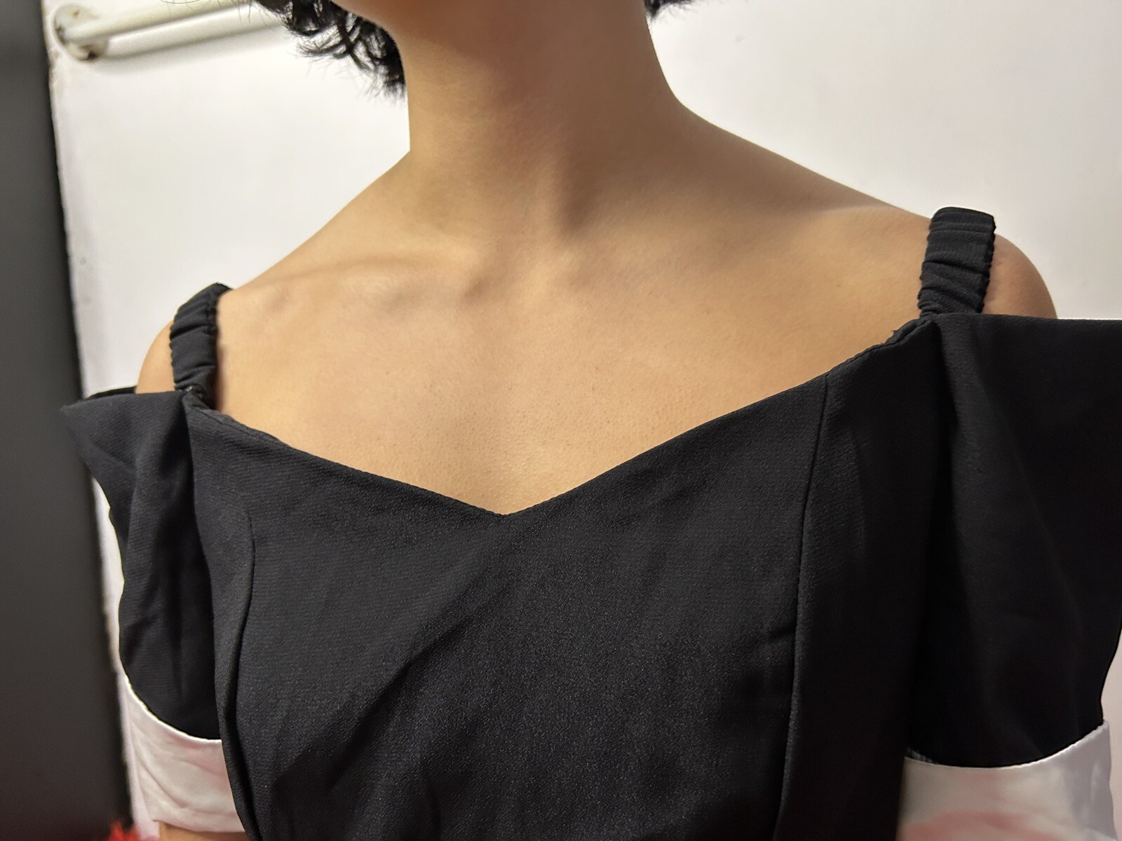 Vintage Handmade Black Dress Maxi Off-the-shoulder Princess Neck Boned AU 8