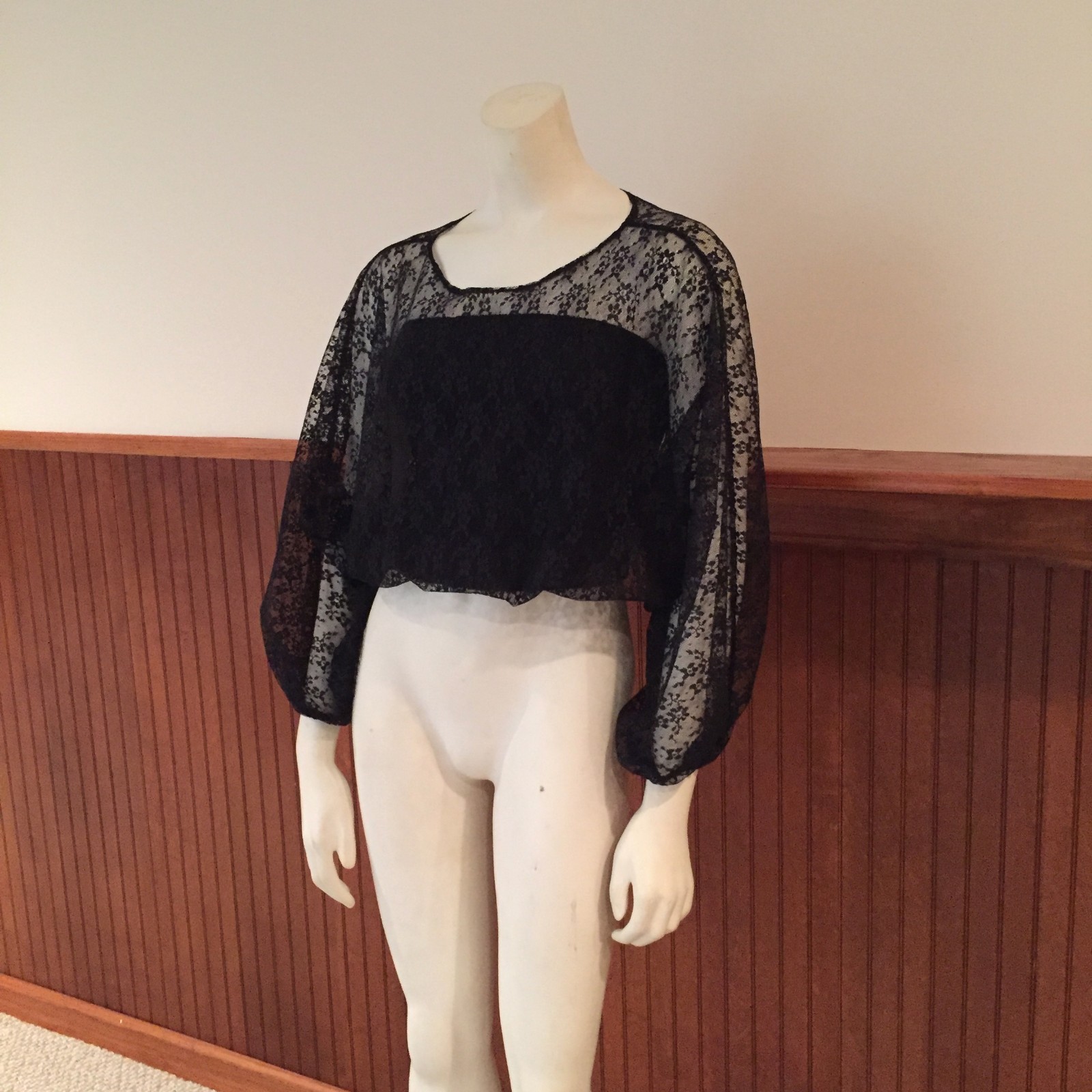 Black Lace Top and Strapless Top with Ruching – Size: Small (estimated)