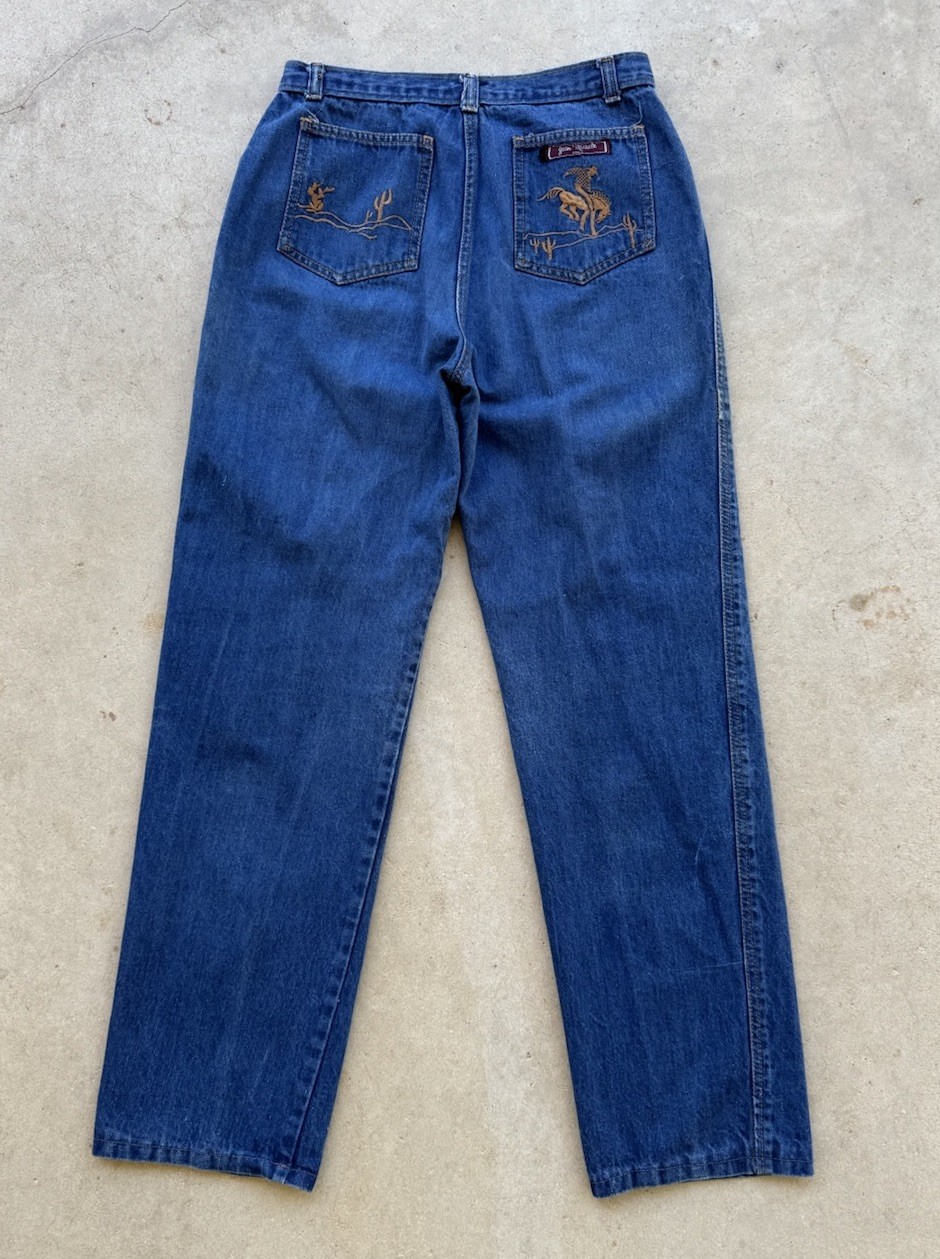 70s Vtg Jean Michele Paris Western Cowgirl Denim Jeans W 27 L 30 Embroidered