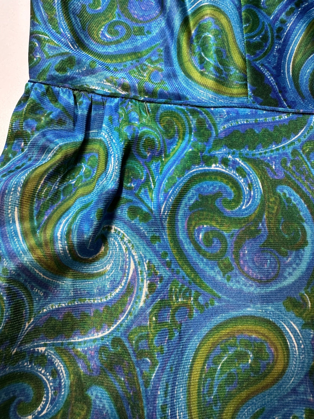 Vintage 1960s Selma Washington DC Blue Green Paisley 2 Pc Dress Top Set Sz 6 S