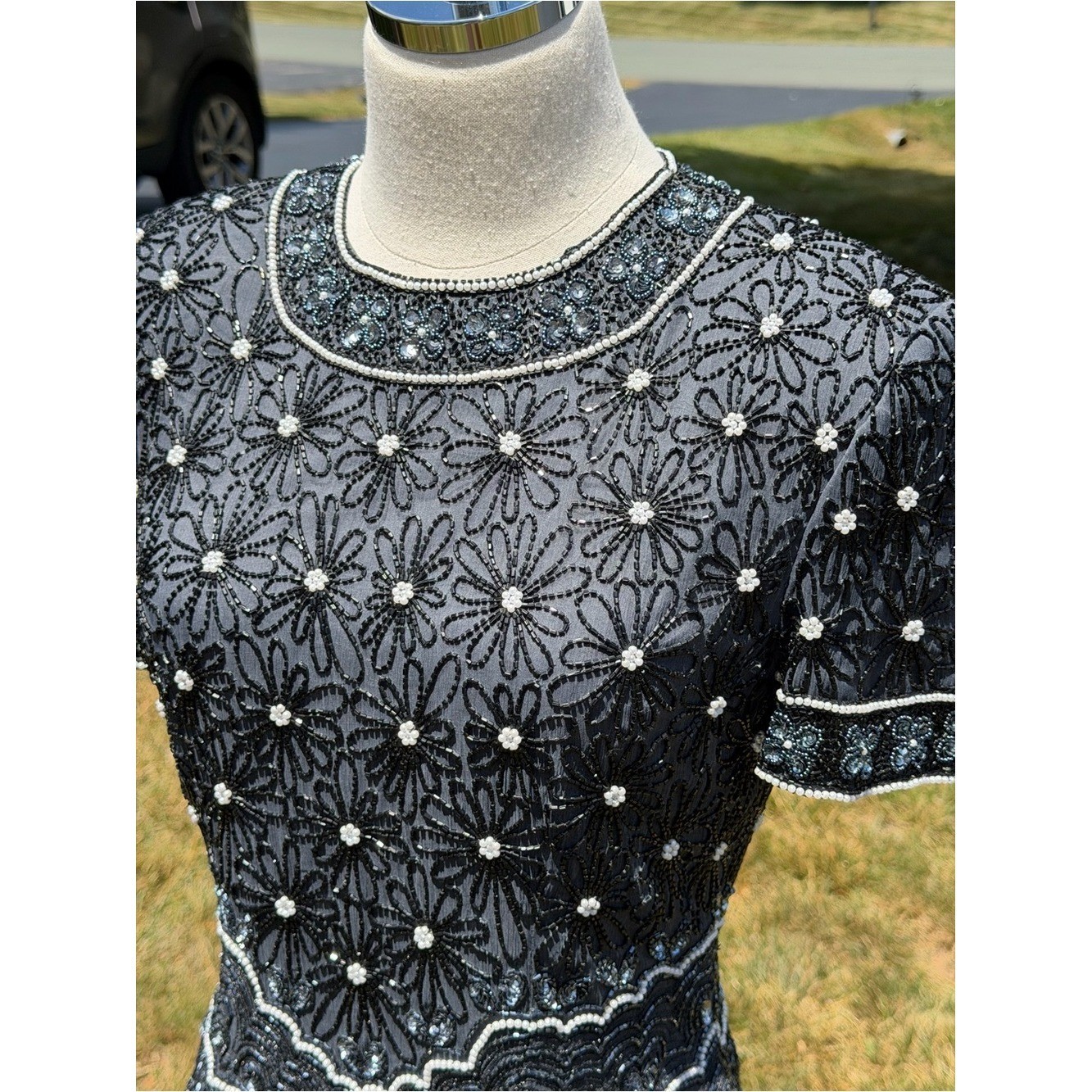 Vintage Adrianna Papell Evening Silk Beaded Pearl Sequin Art Deco Gatsby Top