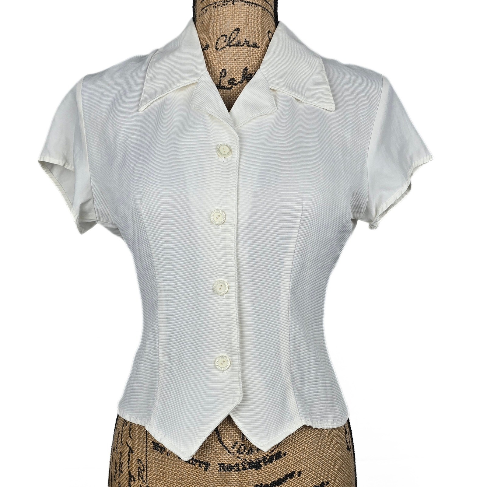 Vintage You Nique Off White Textured Button Up Blouse Waist Tie USA Medium