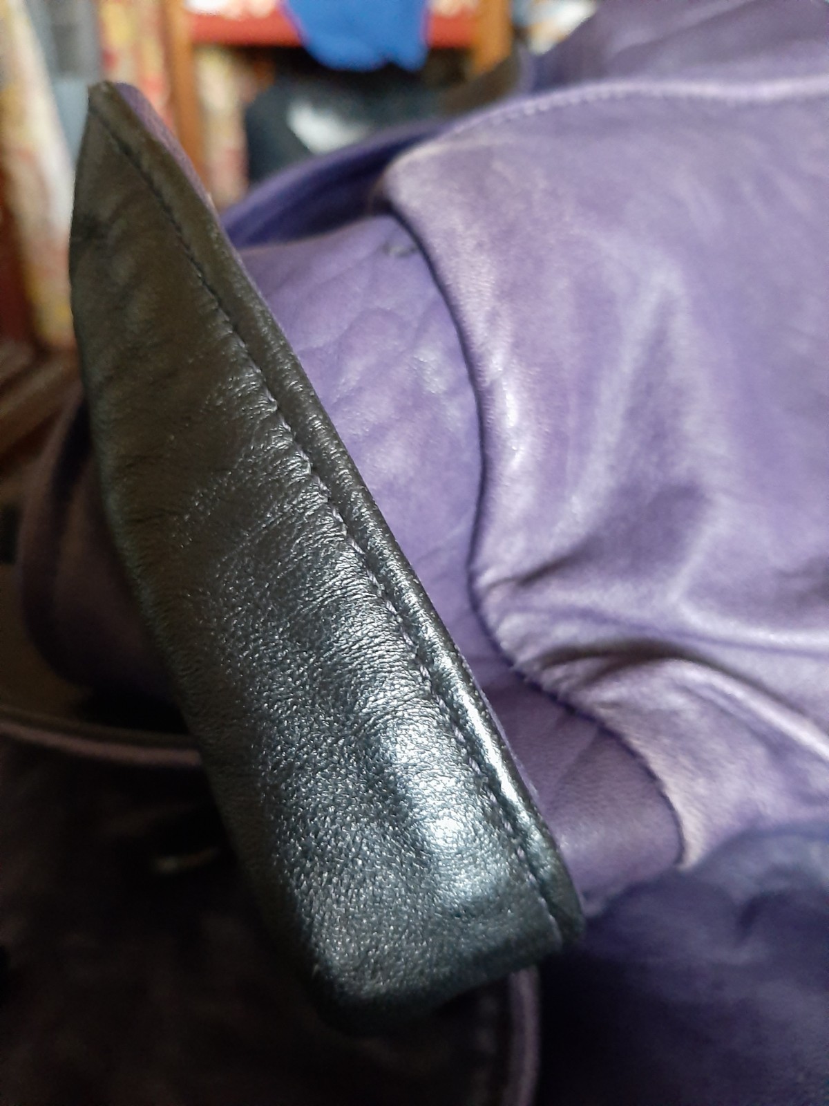 RARE 80s Purple Black Trim Bomber Style Women’s LEATHER JACKET 44″ Bust W 38″