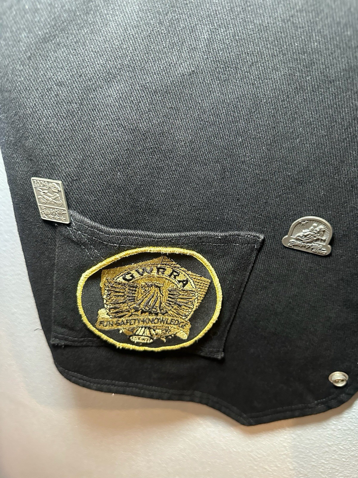 Vintage 90s Ladies Handmade Goldwing Rider Black Denim Vest Pins Patches GWRRA