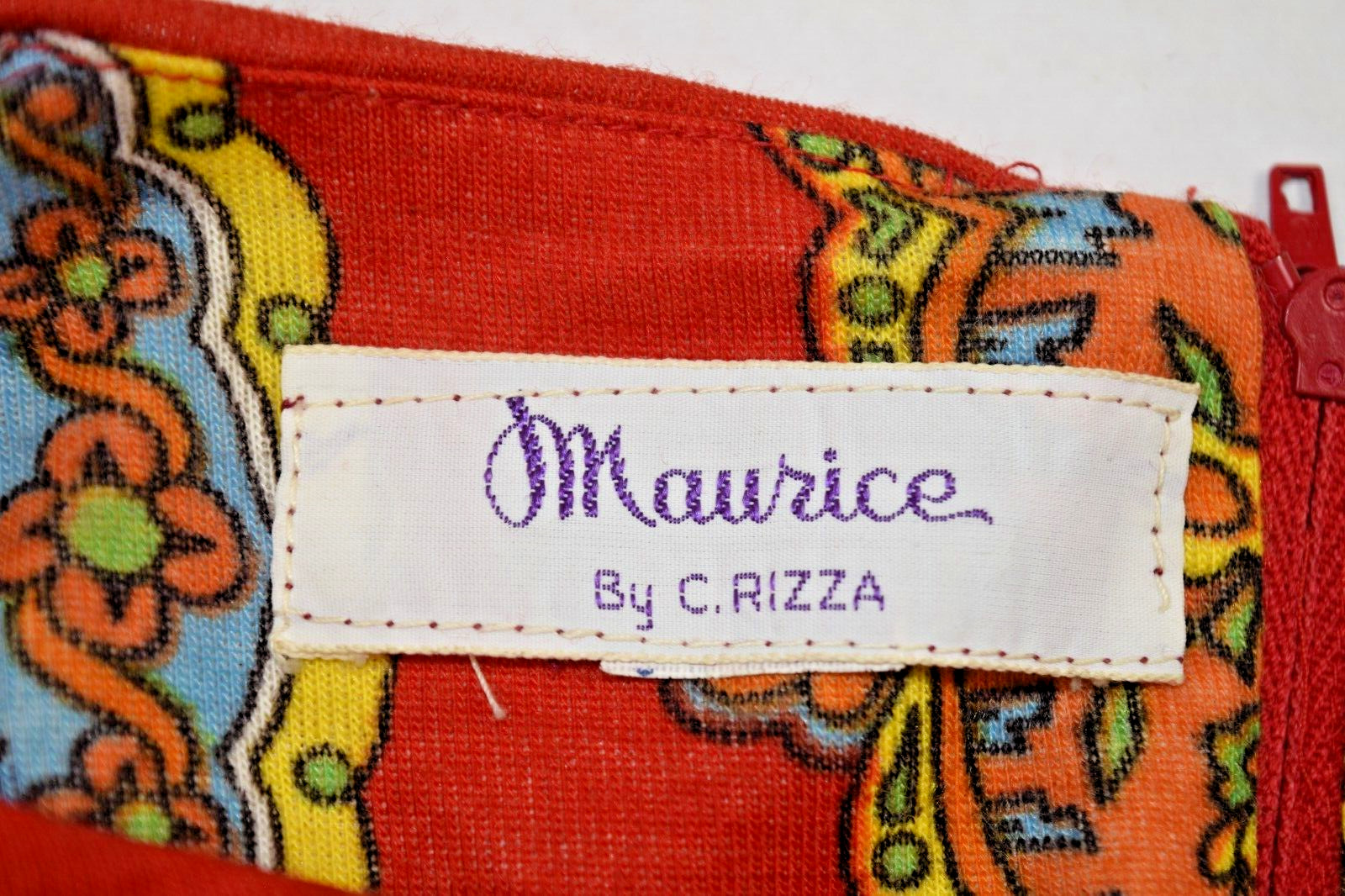 Vintage Maxi Dress Maurice Siz S/M 60s Rusty Orange Kaleidoscopic Print Back Zip