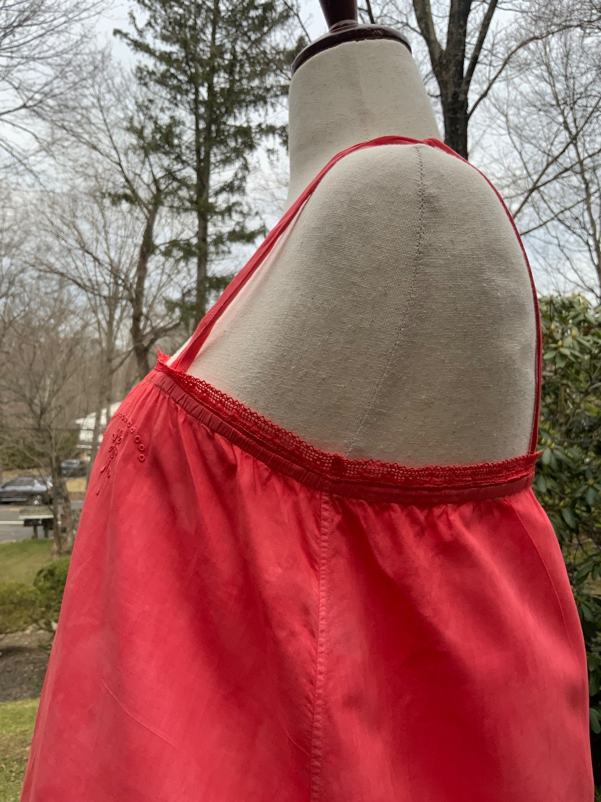 Edwardian Hand-Dyed Cotton Slip Dress | Restored Antique Lingerie with Appliqué