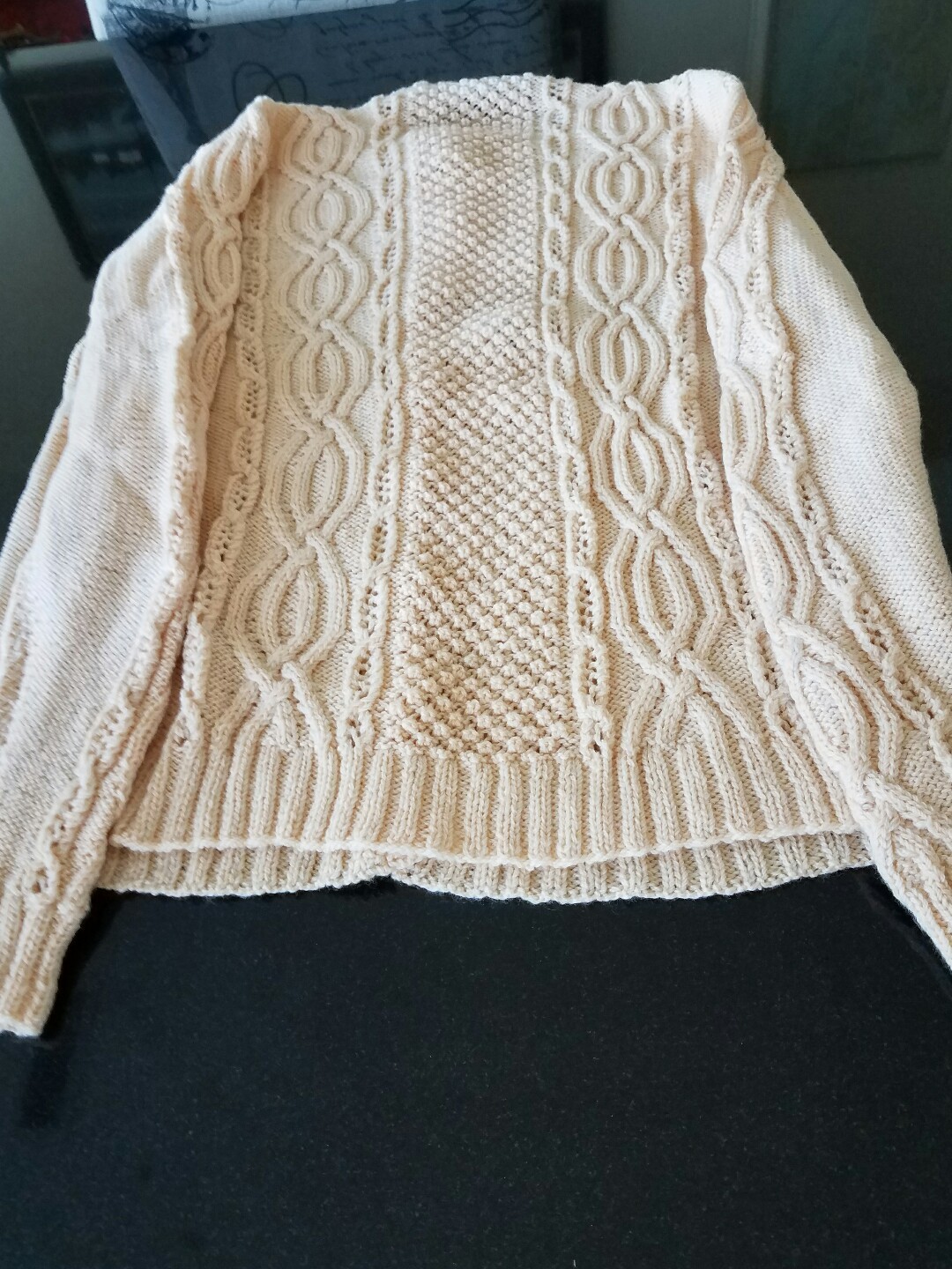Vintage Hand Knit Sweater-Light Coral Button Down Cable and Popcorn Stitch
