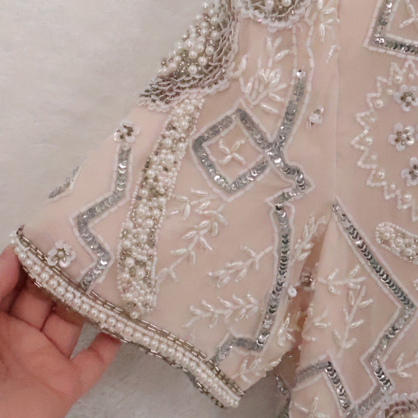 Laurence Kazar Vintage 90s Beaded Silk Cocktail Dress Womens Size PM Blush Pink
