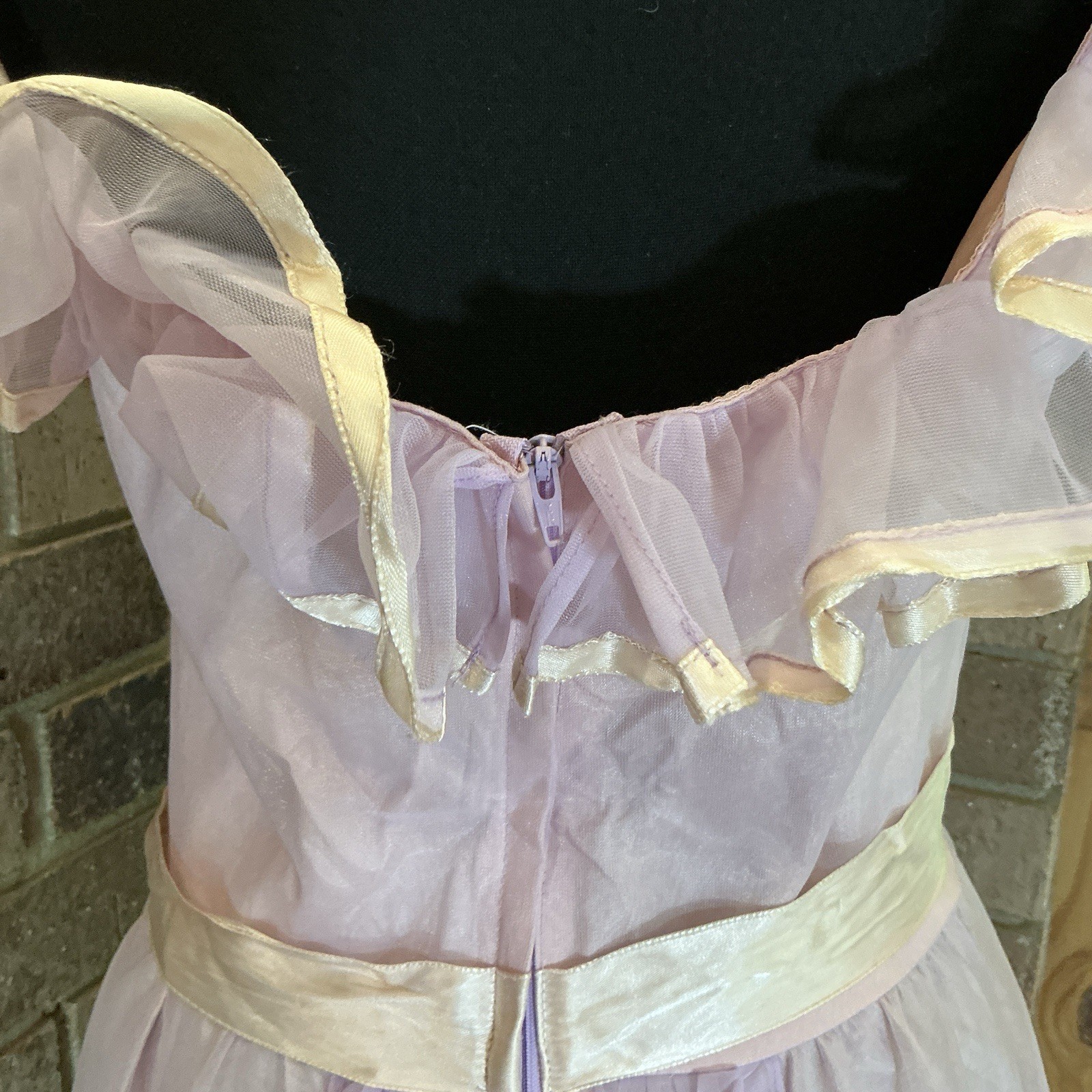 VTG Prom Party Dress Size 13/14 Pink Lavender Organza Ruffle Union USA Made #29F