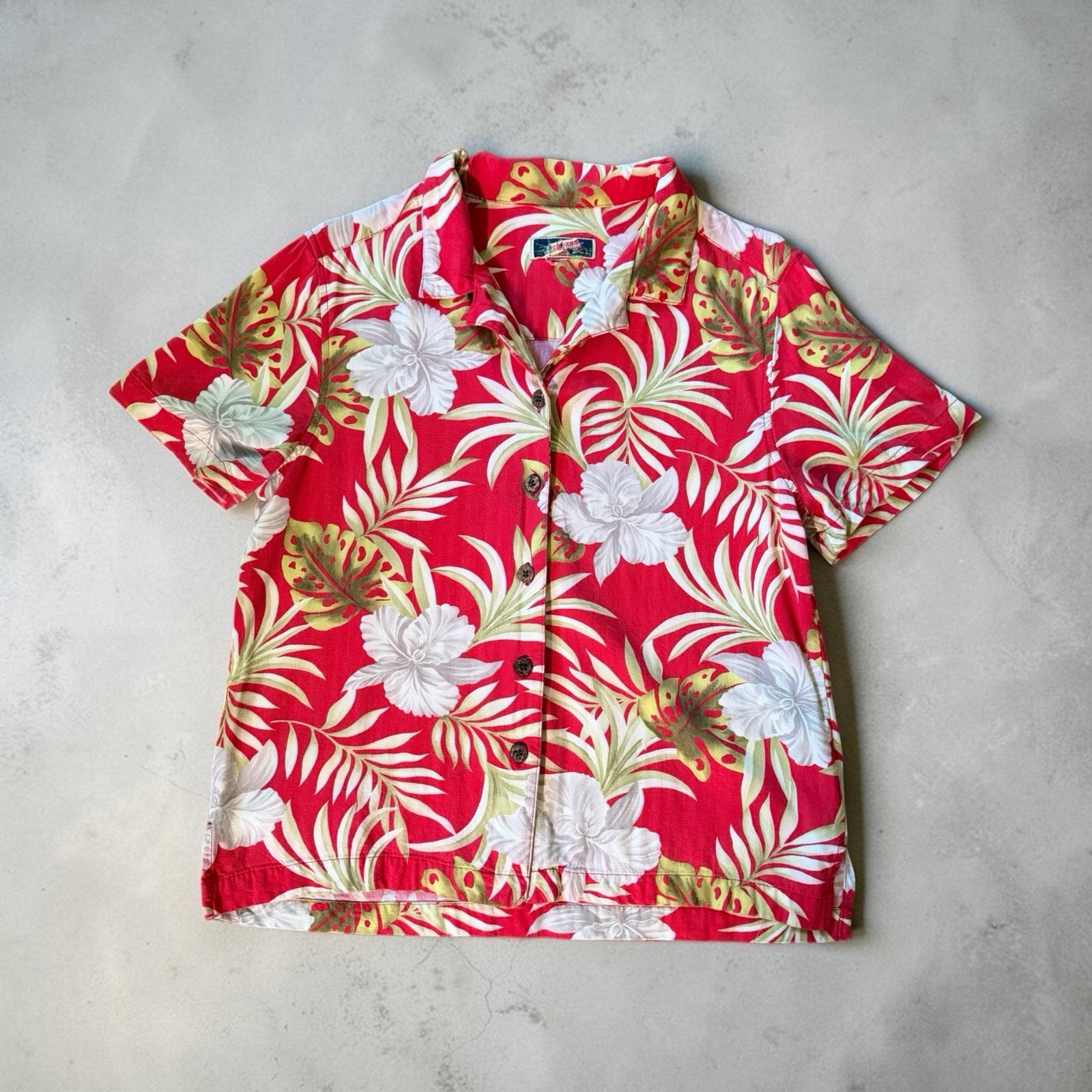 Vintage La Cabaña Hawaiian Shirt Womens Large Red Floral Rayon Y2K RN104521