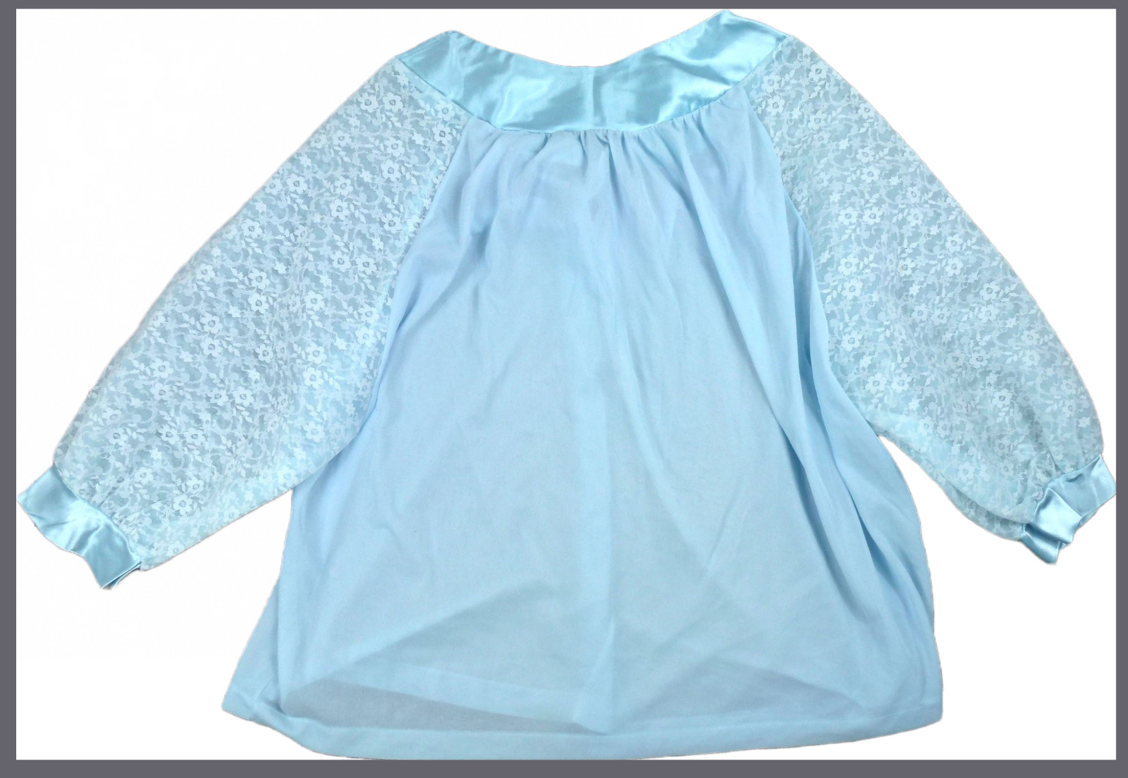 Stunning Blue lace Sleeve Vtg Evette nylon satin Bed Jacket Sz Medium